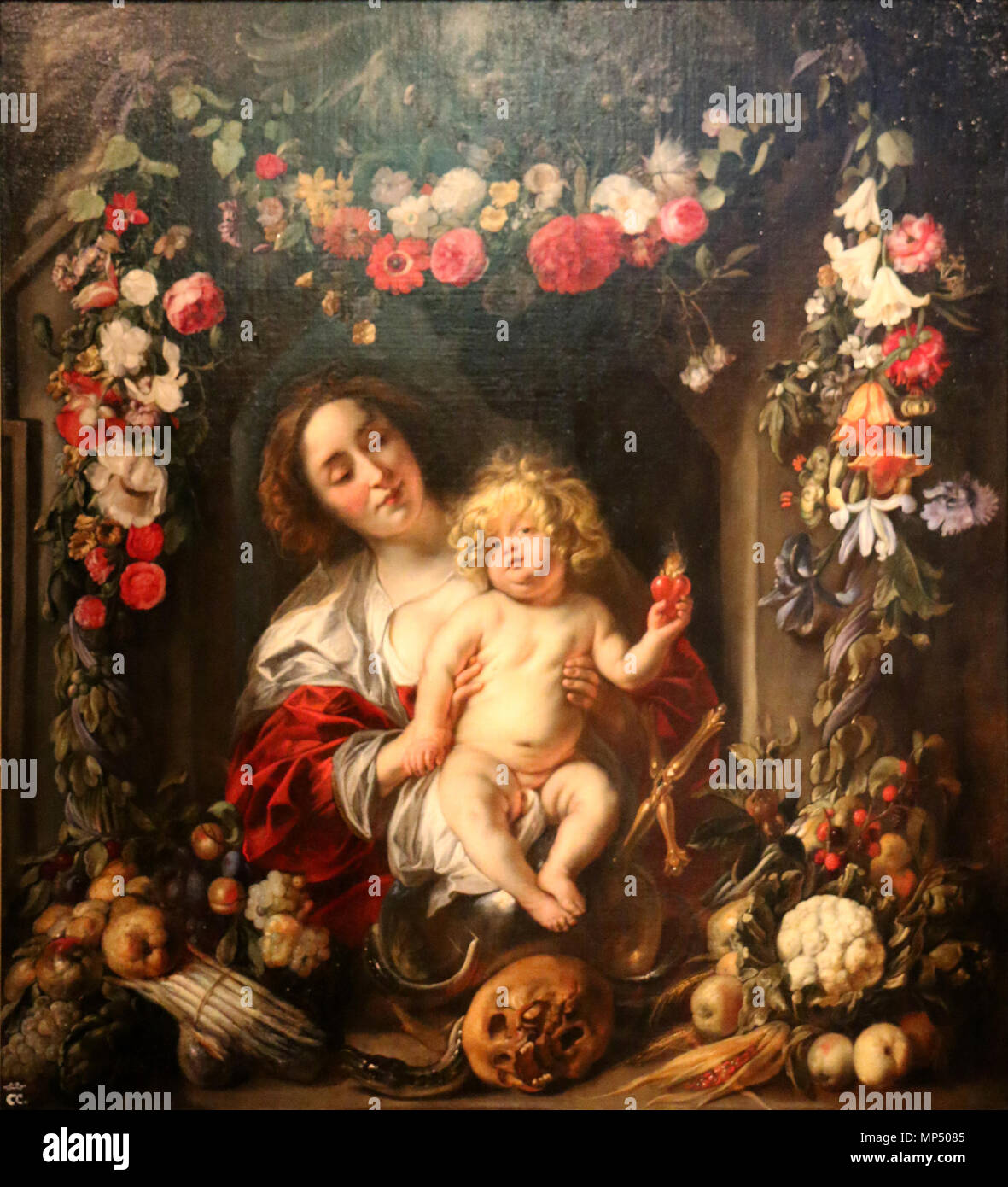 Jacob 683 Jordaens-Marie-Jésus-couronne de fleurs Banque D'Images