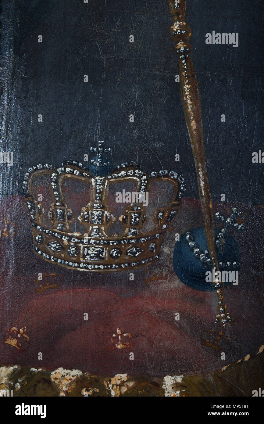 . Portrett av Frederik 5 kroningsdrakt ukjent kunstner j'av, detalj. Déposée de Norsk Folkemuseum, Inventarnr. : NF.01227. Fra 1814 utstillingen «- Danmark og Norge om Spillet ved Norsk Folkemuseum" 14 janvier 2014 - 31. juillet 2014.. Date inconnue. artiste inconnu / Photo : Michael Haakon Harriss / Norsk Folkemuseum 1023 Portrett av Frederik 5 kroningsdrakt - Norsk Folkemuseum j - NF.01227 - photo 2 Banque D'Images