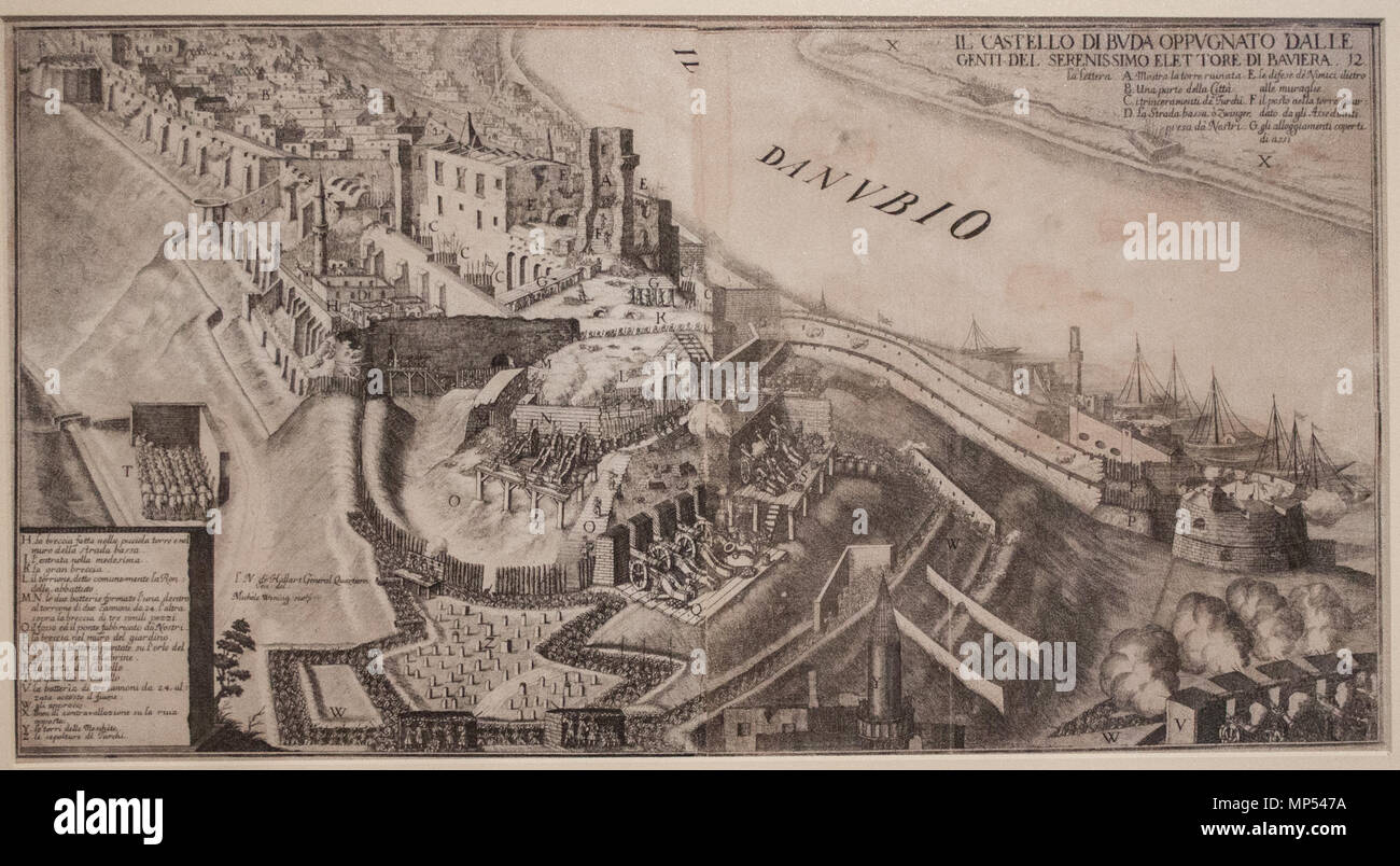 Vue de Buda au moment de sa récupération en 1686 . La gravure sur papier 1234 Avis de Buda au moment de sa récupération en 1686 Banque D'Images