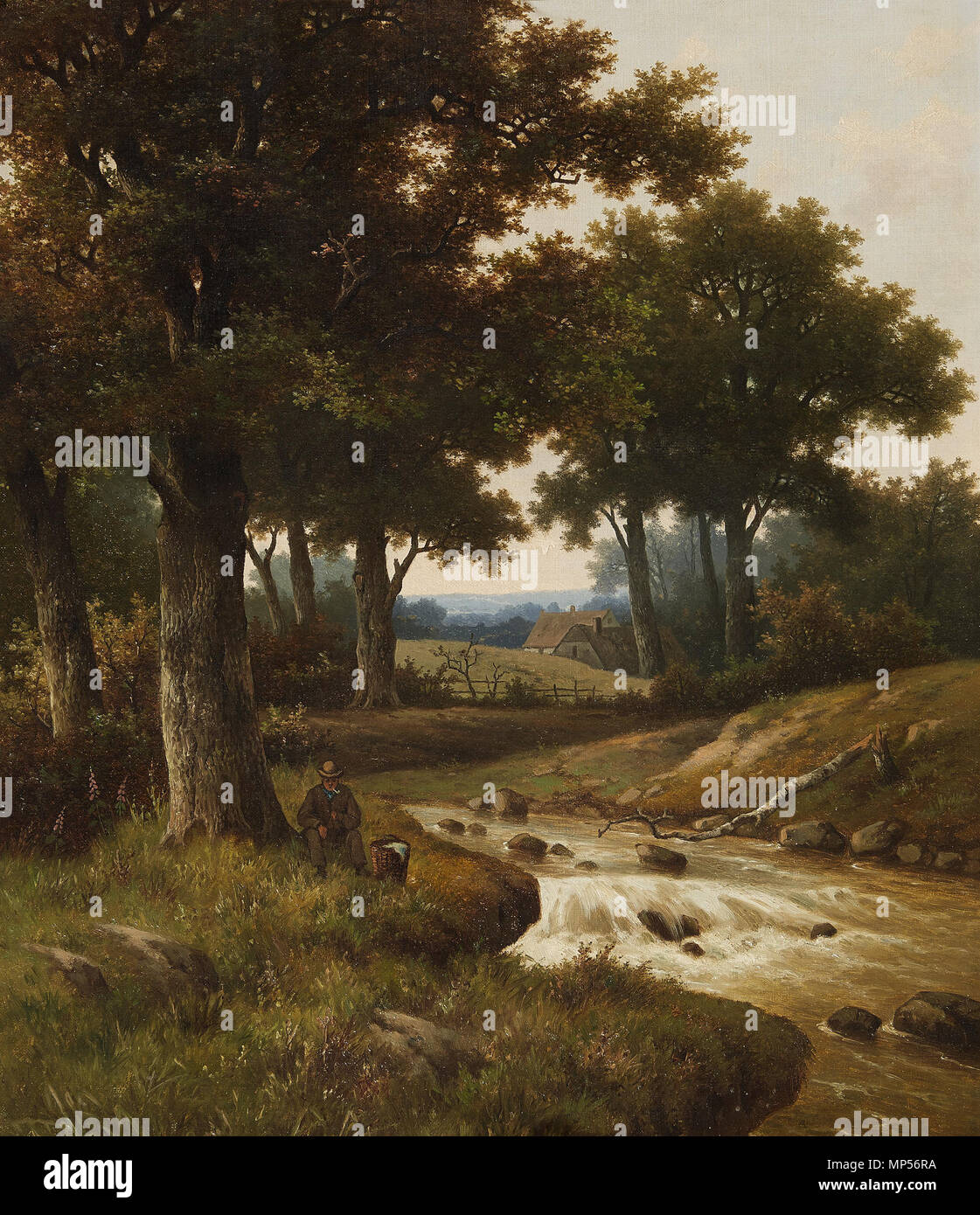 Rivière boisé paysage avec maisons en arrière-plan . 771 Hendrik Pieter Koekkoek - rivière boisé paysage avec maisons en arrière-plan Banque D'Images