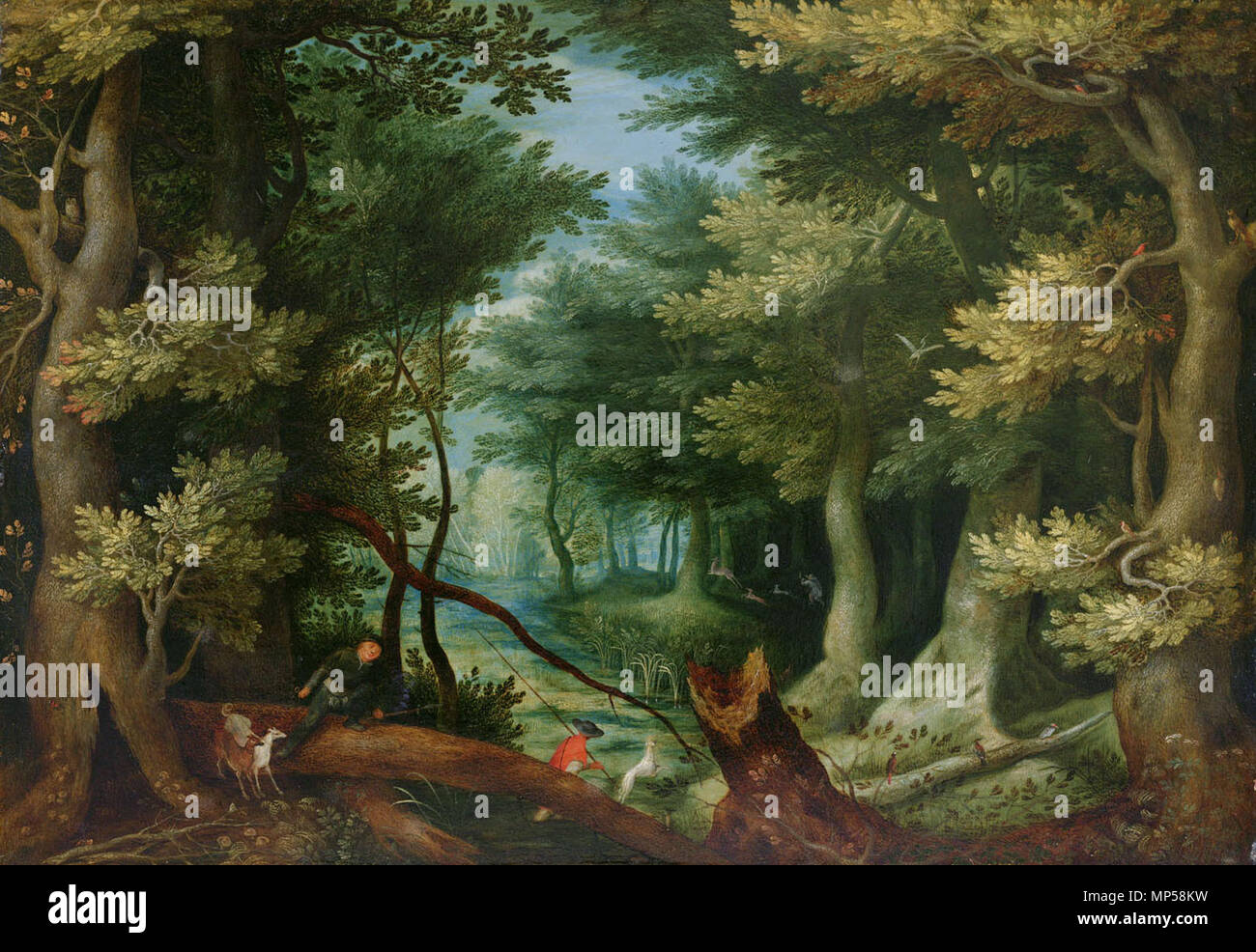 Anglais : paysage avec deer hunt Deutsch : Waldlandschaft mit Hirschjagd vers 1593. 695 Jan Brueghel (I) - paysage de forêt avec deer hunt Banque D'Images