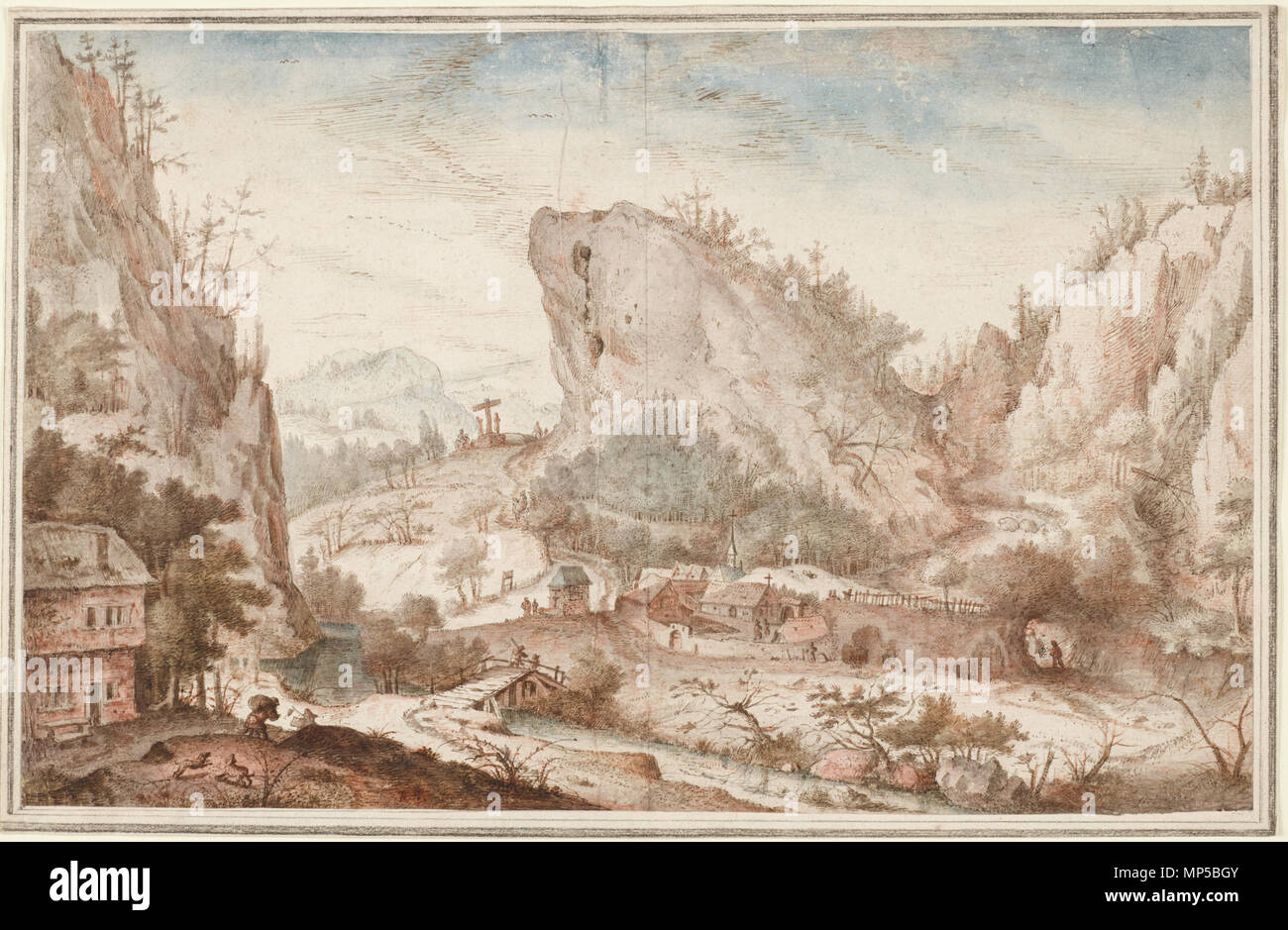 2011-164 1098 Savery, Roelandt, Paysage alpin avec les voyageurs à proximité d'un village, 1603-04 Banque D'Images