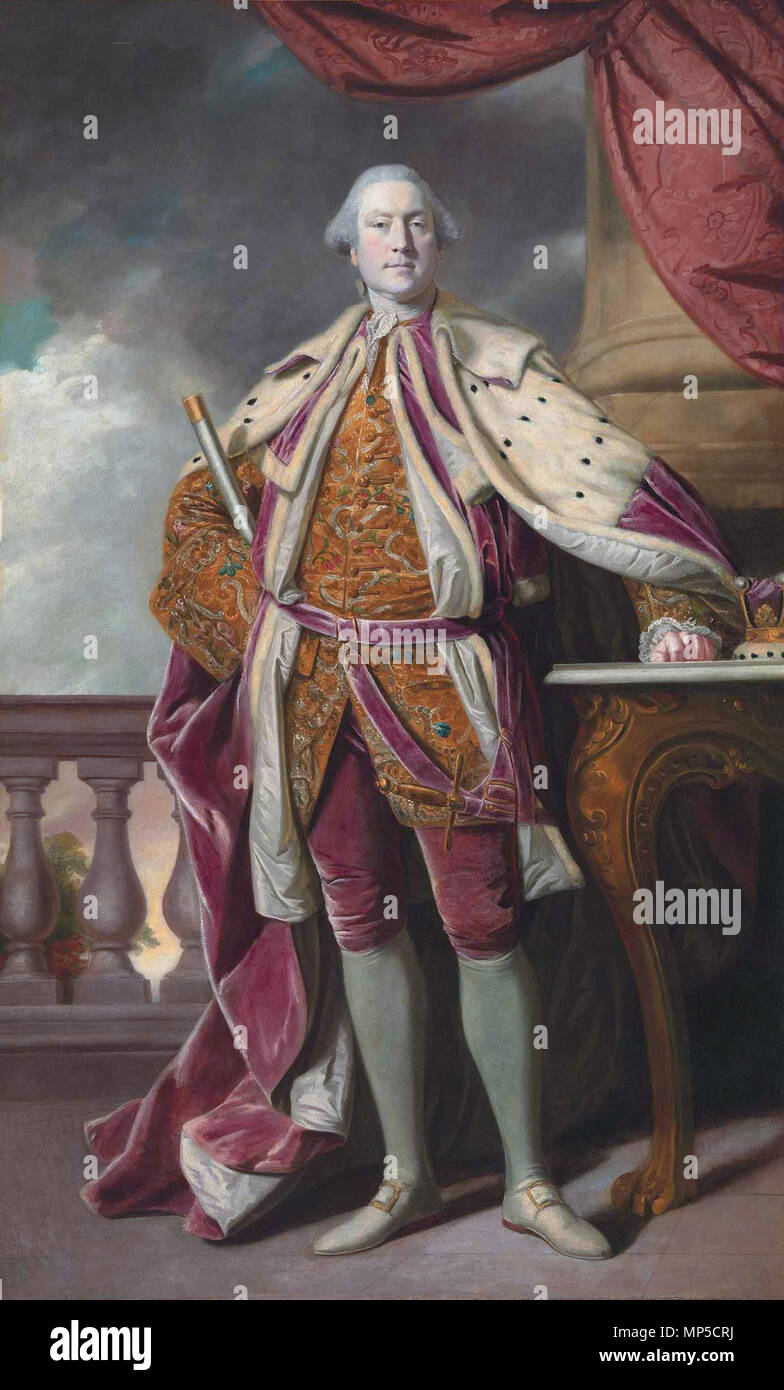 James Hay (1726-1778), 15e comte de Erroll, pleine longueur, à Coronation robes, tenant le bâton du Seigneur Connétable d'Écosse * huile sur toile 240 x 147 cm *James Hay (1726-1778), 15e comte de Erroll, par Joshua Reynolds 693 James Hay (1726-1778), 15e comte de Erroll, par Joshua Reynolds Banque D'Images