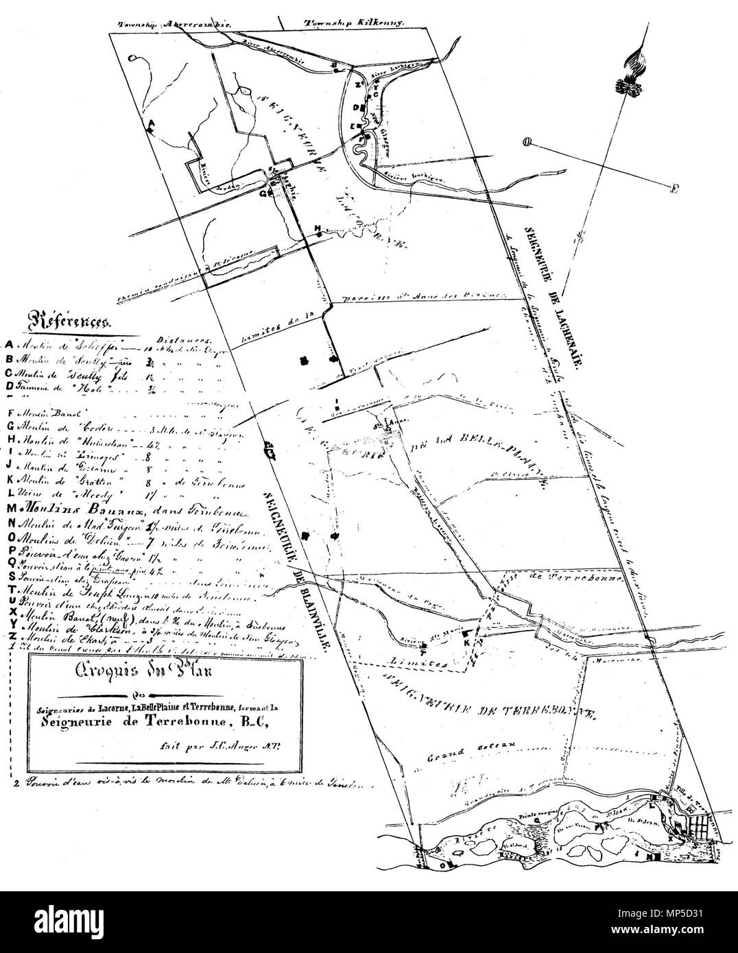 . Français : La seigneurie de Terrebonne with its subdivisions : Terrebonne (1673), Les Plaines/La Plaine/La Belle Plaine (1731) et (1753), Lacorne et ses trois paroisses : Saint-Louis de Terrebonne (1723), Sainte-Anne des Plaines (1829), Sainte-Sophie (1862), en plus du village de New Glasgow (1864). 2 août 2014, 00:25:29. J. C. Auger 1109 Seigneurie de Terrebonne with its subdivisions, ses paroisses et ses villages Banque D'Images