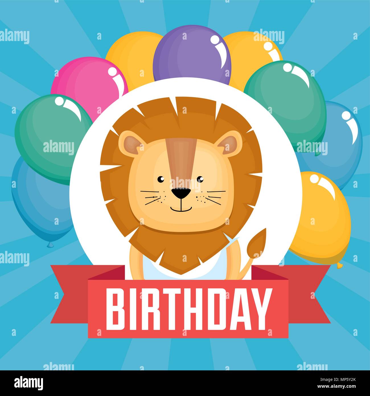 Joyeux Anniversaire Carte Avec Lion Mignon Image Vectorielle Stock Alamy