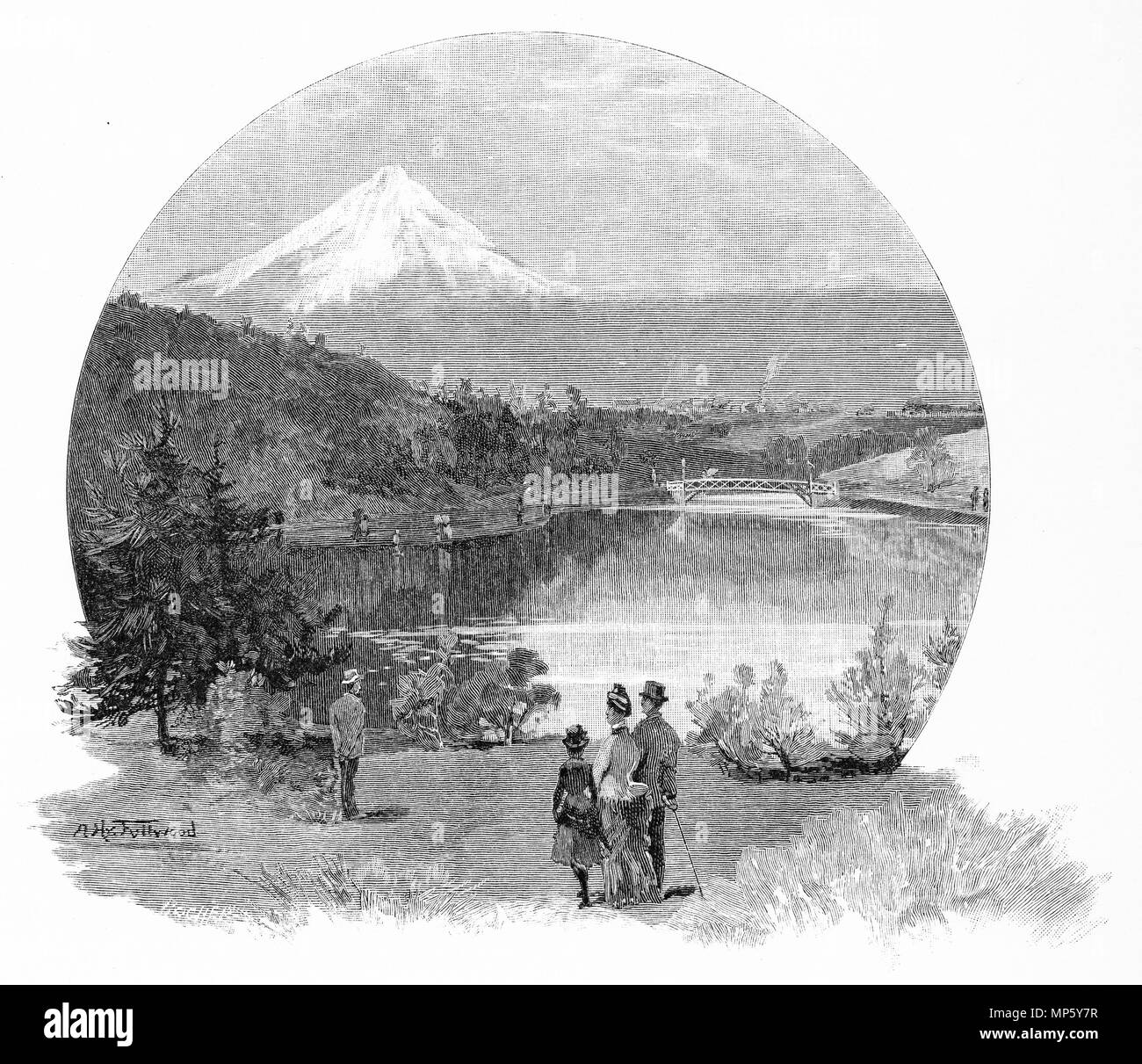Gravure des aires de loisir, New Plymouth, Nouvelle-Zélande. À partir de l'Atlas pittoresque d'Australasie Vol 3, 1886 Banque D'Images