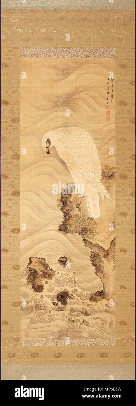 1107 L'aigle de mer sur un rocher avec des vagues - Yanagisawa Kien (Ryūrikyō) - L'Institut culturel de Google Banque D'Images