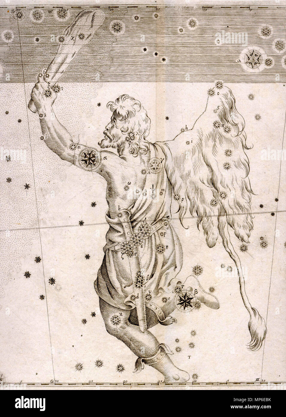 . Anglais : une impression de la gravure sur cuivre de l'Uranometria de Johann Bayer montrant la constellation d'Orion. Cette image est avec la permission de l'United States Naval Observatory Bibliothèque, qui donne l'autorisation explicite de l'utiliser aussi longtemps que l'attribution est joint. 23 février 2006 (date d'origine). Le programme d'origine a été Cornischong luxembourgeois à Wikipedia 946 ORION orion Uranometria Banque D'Images