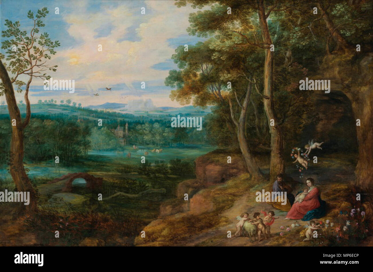 Le repos pendant la fuite en Égypte, années 1630. 696 Jan Brueghel II et Pieter van Avont - Le Repos pendant la fuite en Égypte Banque D'Images