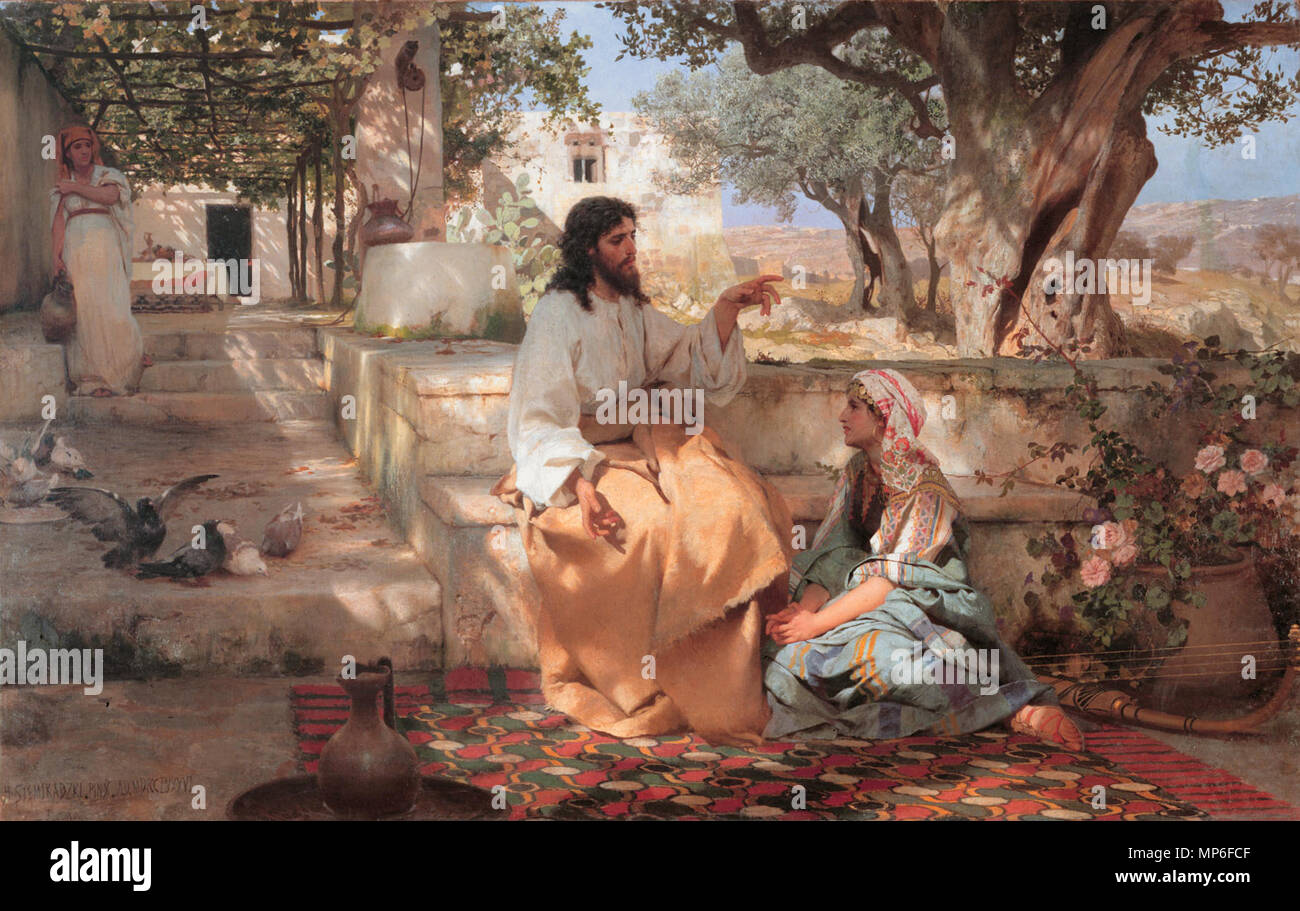 Le Christ avec Martha et Maria * * huile sur toile 191 x 302,5 cm *signé b.l : H SIEMIRADZKI.PINX.AD.MDCCCLXXXVI / ROMA *1886 le Christ avec Martha et Maria, par Henryk Siemiradzki 1111 Semiradsky Christ Martha Maria Banque D'Images