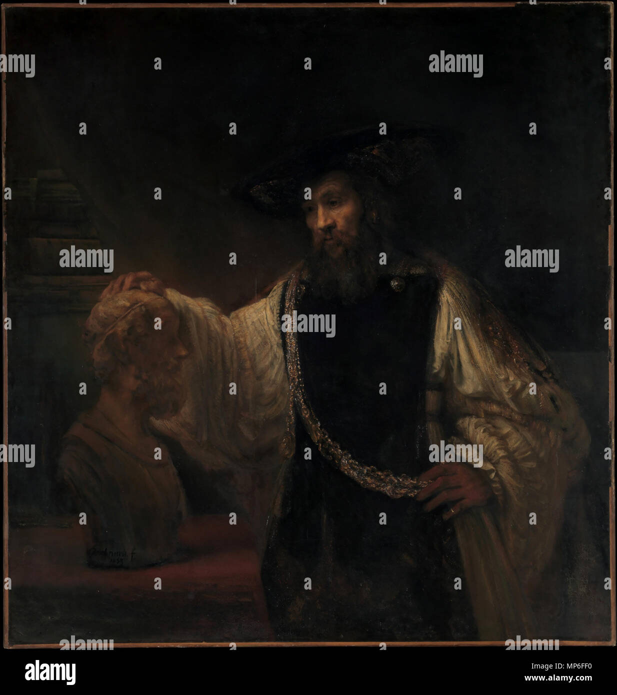 Aristote avec un buste d'Homère . Partie d'une série de sept tableaux, qui comprenait également Homère par Rembrandt (Fichier:. Dirck van Rijn 061.jpg), Alexandre le Grand de Rembrandt (perdu), le cosmographe par Guercino (perdu), Denys de Syracuse par Matia Preti (perdu), le philosophe Archita Tarantino par Salvator Rosa (perdu) et le philosophe ou Jérôme de Giacinto Brandi (perdu). 1653. Beyeren, 1051. van Rijn 013 Banque D'Images