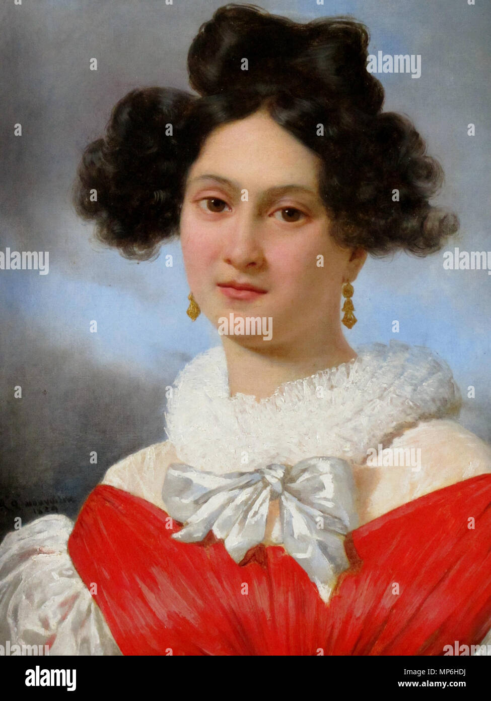 Domenica Festa . Retrato (detalle) de su esposa Domenica Festa (1805/7- 1881), hija menor del Pintor Felice Festa (n. 1763/4), acuarelista expuso pintora y miniaturista que en los Salones de París ; en Francia era conocida como Dominique Monvoisin o simplemente Madame Monvoisin. El pintor bordelés la conoció en Roma, donde estaba becado, y se casaron en la Iglesia de San Luis de los Franceses el cinco de marzo de 1825, al final de la estadía de Monvoisin en la Ciudad Eterna. Tuvieron una hija, Blanche (Bianca, Blanca), pero el matrimonio y sufrió por desaveniencias acompañó Festa no lo sus un vi Banque D'Images
