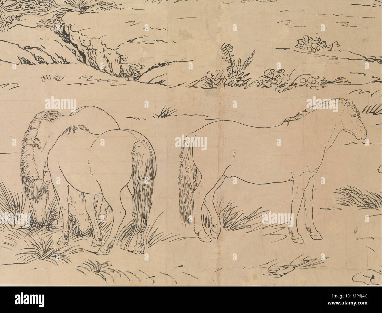 Giuseppe Castiglione (Italien, Milan 1688-1766) Beijing cent chevaux, datable de 1723-25, la Chine de la dynastie Qing (1644-1911) Rouleau horizontal, encre sur papier ; Image : 37 in. x 25 pi. 10 3/4 in. (94 x 789,3 cm) dans l'ensemble avec support de montage : H. 38 1/2 in. (97,8 cm) le Metropolitan Museum of Art, New York, à l'achat, les Amis de l'Art Asiatique, cadeaux (1991) 1991.134 Anglais http://www.metmuseum.org/Collections/search-the-collections/44632 : cent chevaux 中文 : 清 郎世寧 卷 百駿圖白描稿 entre 1723 et 1725. 942 d'une centaine de chevaux (p1) Banque D'Images