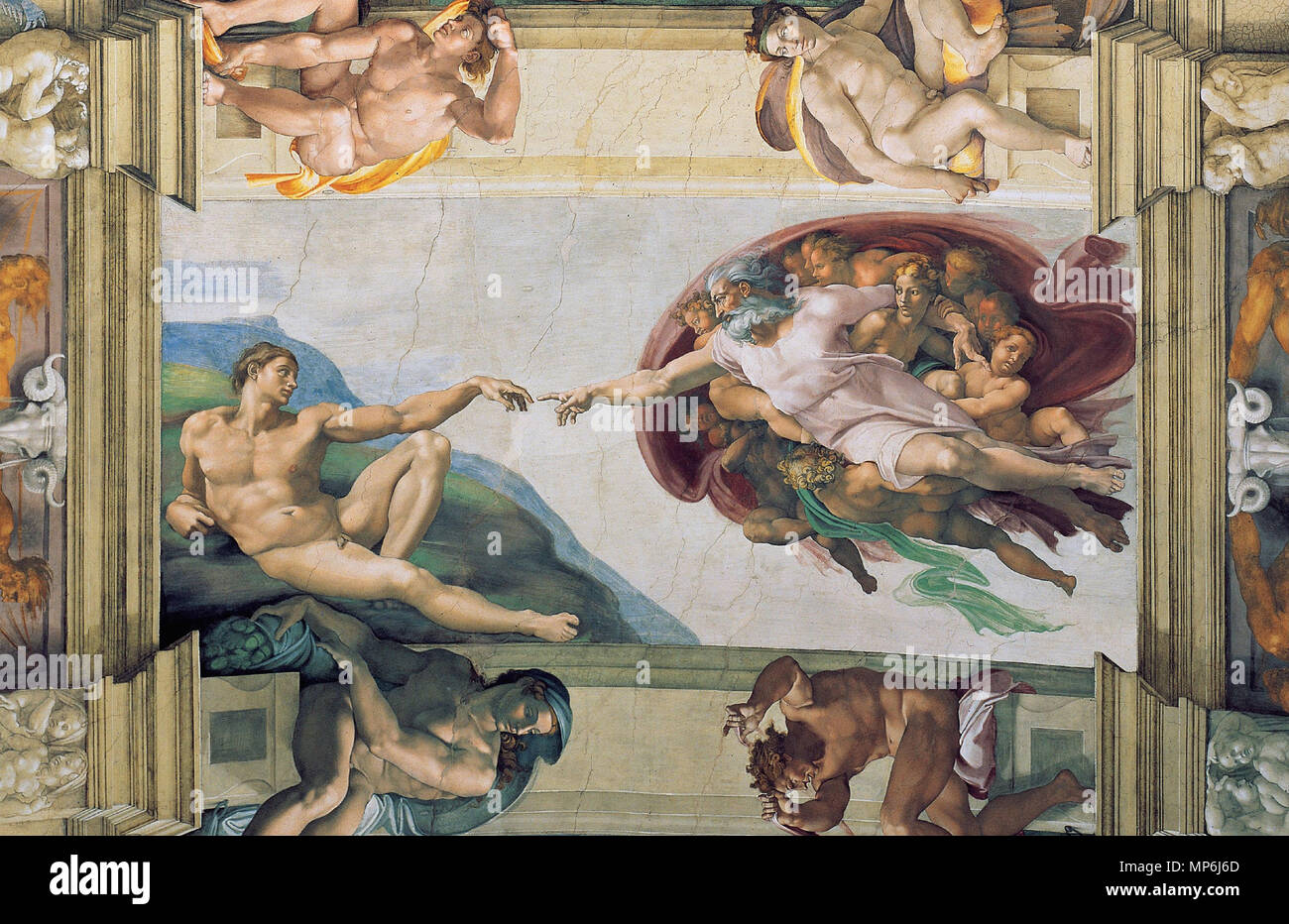 . Anglais : plafond de la chapelle Sixtine. Entre 1508 et 1512. Michelangelo 1171 La création d'Adam (1) Banque D'Images