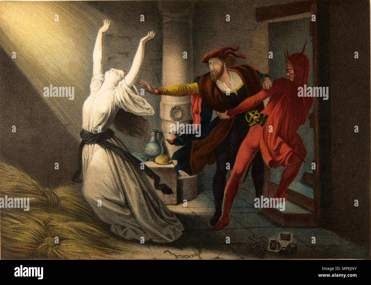 Faust und Mephisto im Kerker <br >Illustrierte Textstelle : Faust - Der Tragödie erster Teil, Kerker Faust und Mephisto im Kerker 741 Joseph Fay, Faust et Mephisto im Kerker, 1848 Banque D'Images