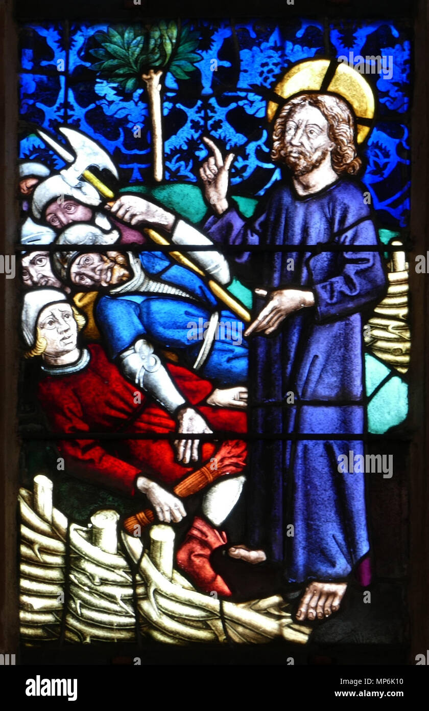 . Alsace, Bas-Rhin, Walbourg, église abbatiale Sainte-Walburge (PA00085208, IA67008491). Verrière du chœur " Randonnée de la Passion " (1461) : arrestation. Cet objet est classé Monument Historique dans la base Palissy, base de données du patrimoine mobilier français du ministère français de la culture, sous les références IM67008562 et IM67008559. Brezhoneg | Français | Deutsch | English | Español | Français | English | Deutsch | Italiano | Português | Plattdüütsch |  +/- . 2 septembre 2015. © Ralph Hammann - Wikimedia Commons Walbourg 1248 SteWalburge 81-32 Banque D'Images
