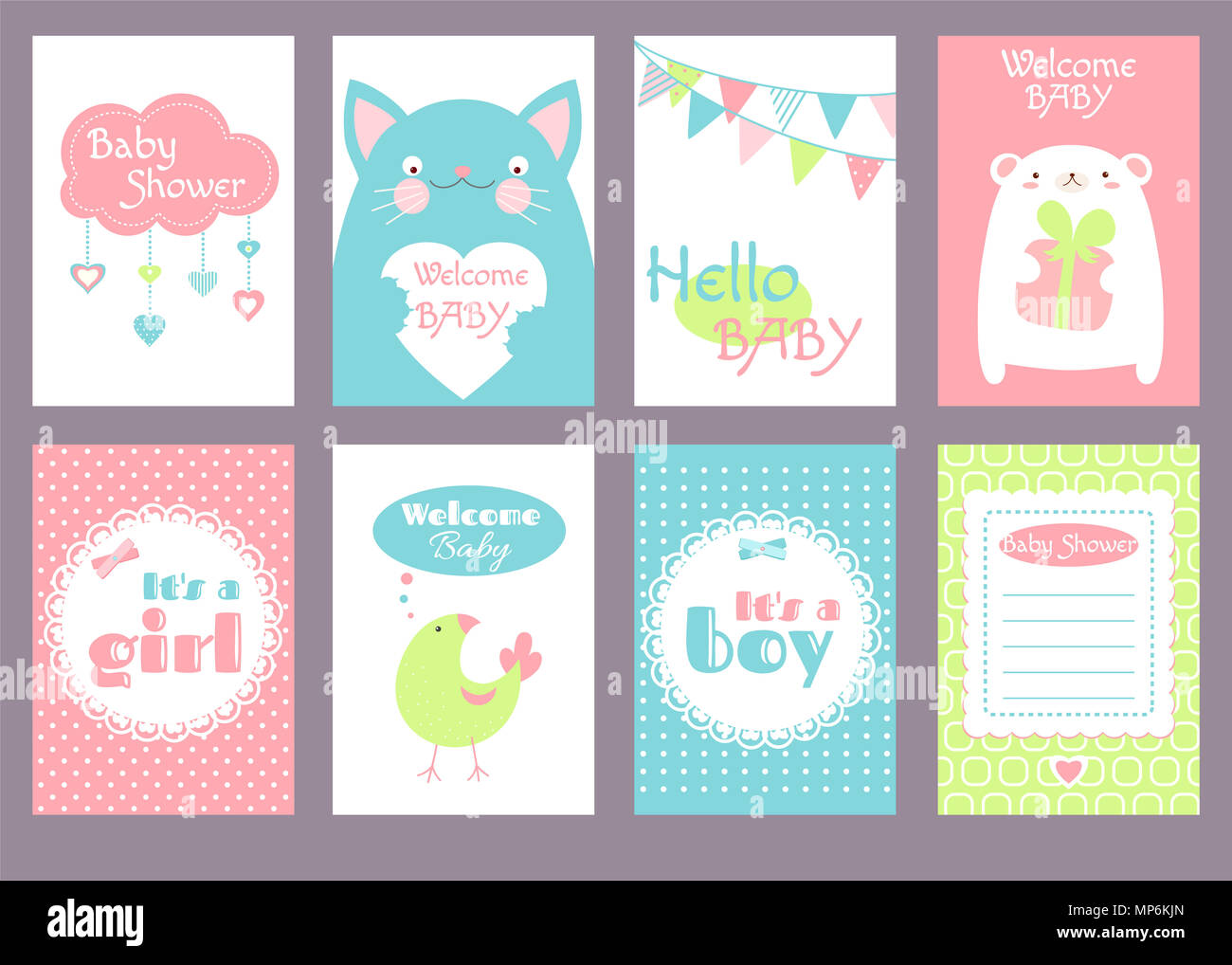 Collection De Bannieres Anniversaire L Arriere Plan Flyer Un Placard Avec Des Animaux Ensemble D Etiquettes De Douche De Bebe Pour Le Scrapbooking Modele Vectoriel Pour Carte Greetin Photo Stock Alamy