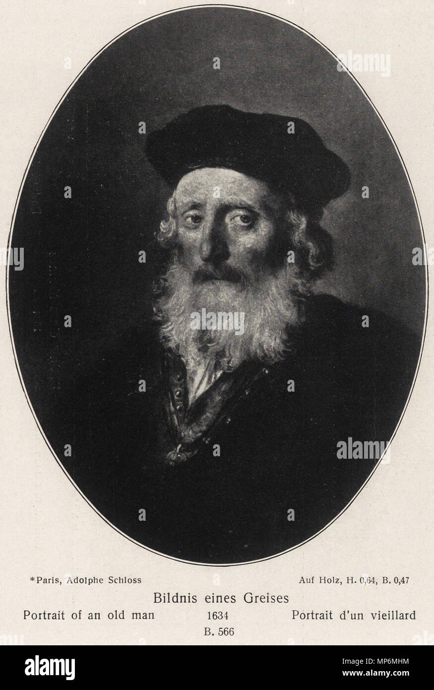 Anglais : Ovale Portrait d'un vieil homme barbu, 1634. 1049 Rembrandt - Portrait d'un homme à barbe et beret Banque D'Images