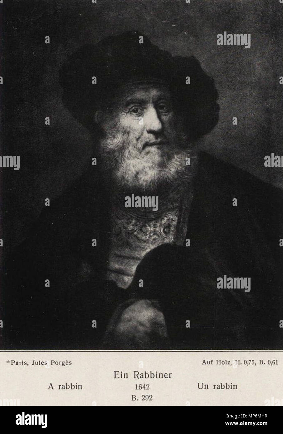 Anglais : Vieil homme à barbe et beret et la main dans sa cape 1642. 1049 Rembrandt - Portrait d'un rabbin dans un béret Banque D'Images