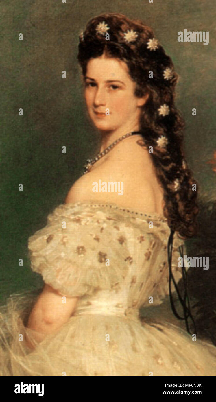 L'impératrice Elisabeth d'Autriche en robe de gala courtois avec Diamond Stars . détail . 1865. 953 Peinture-elisabeth Banque D'Images