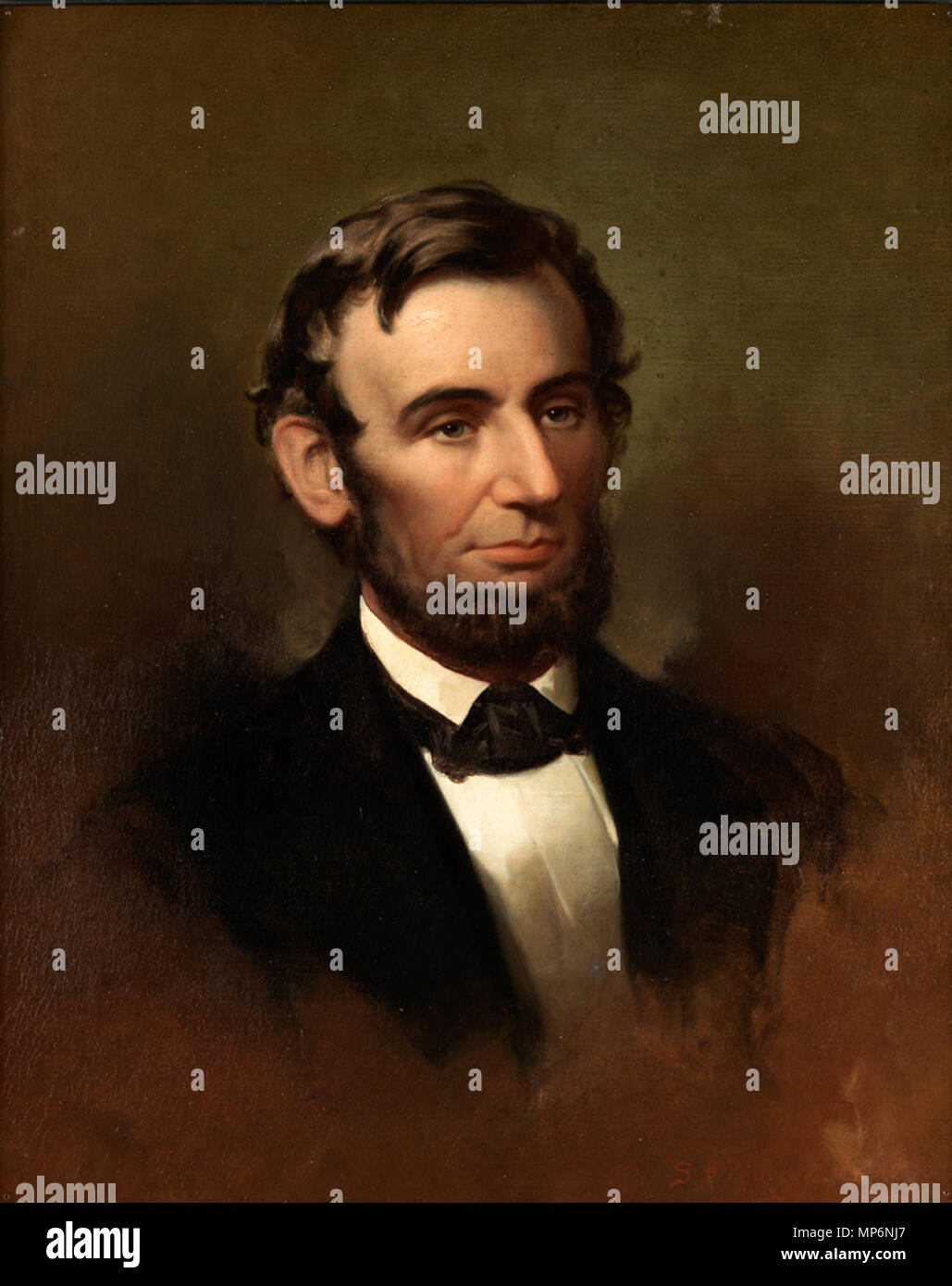. Anglais : Portrait d'Abraham Lincoln, huile sur toile, 27 1/4 x 22 1/8 in. (69,215 x 56,1975 cm.), Pennsylvania Academy of Fine Arts, Legs de C. Cresson Adhésion Wistar # : 1917.10 . 1863. Samuel Bell Waugh 1017 Portrait d'Abraham Lincoln par Samuel Bell Waugh Banque D'Images