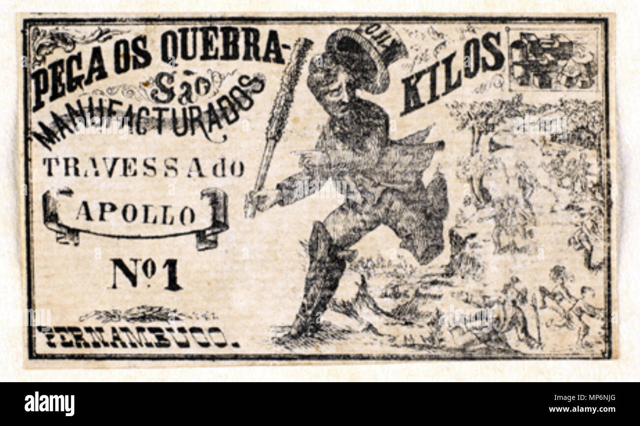 . Português : 'os Quebra-Kilos Pega', marca de société zweirad meyenberger, Recife, Pernambuco (Brésil), 1875. vers 1875. Pega 971 Quebra-Kilos inconnu os VIA Apollo Banque D'Images