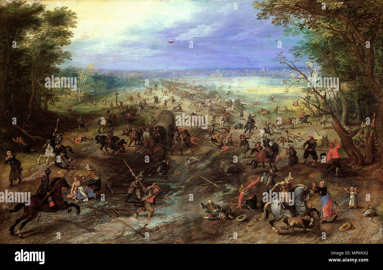 Attaque contre un convoi allemand : Überfall auf einen Wagenzug vers 1612. 695 Jan Brueghel (I) et Sébastien Vrancx - Attaque d'un convoi Banque D'Images