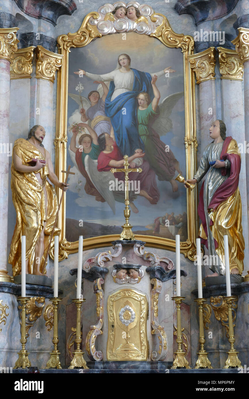 . English : Alsace, Bas-Rhin, Église Saint-Jean-Baptiste de Saessolsheim (PA67000005, IA67009190). Maître-Autel (XVIIIe) : statues de St-Jean-Baptiste et de St-Jean. Cet objet est classé Monument Historique dans la base Palissy, base de données du patrimoine mobilier français du ministère français de la culture, sous la référence PM67000250 et IM67013044. Brezhoneg | Français | Deutsch | English | Español | Français | English | Deutsch | Italiano | Português | Plattdüütsch |  +/- Tableau 'Assomption de Marie' (Inconnu, huile sur toile, XIXe) : Cet objet est indexée dans la base Palissy, base de données Banque D'Images . English : Alsace, Bas-Rhin, Église Saint-Jean-Baptiste de Saessolsheim (PA67000005, IA67009190). Maître-Autel (XVIIIe) : statues de St-Jean-Baptiste et de St-Jean. Cet objet est classé Monument Historique dans la base Palissy, base de données du patrimoine mobilier français du ministère français de la culture, sous la référence PM67000250 et IM67013044. Brezhoneg | Français | Deutsch | English | Español | Français | English | Deutsch | Italiano | Português | Plattdüütsch |  +/- Tableau 'Assomption de Marie' (Inconnu, huile sur toile, XIXe) : Cet objet est indexée dans la base Palissy, base de données Banque D'Images