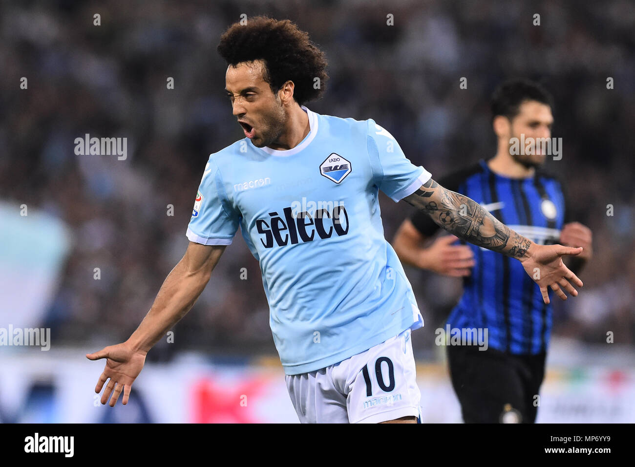 Rome, Italie. 21 mai, 2018. Serie A Football Lazio vs Inter-Rome 20-mai-2018 dans la photo Felipe Anderson célébrer après le pointage de crédit photo photographe01 : agence photo indépendante/Alamy Live News Banque D'Images