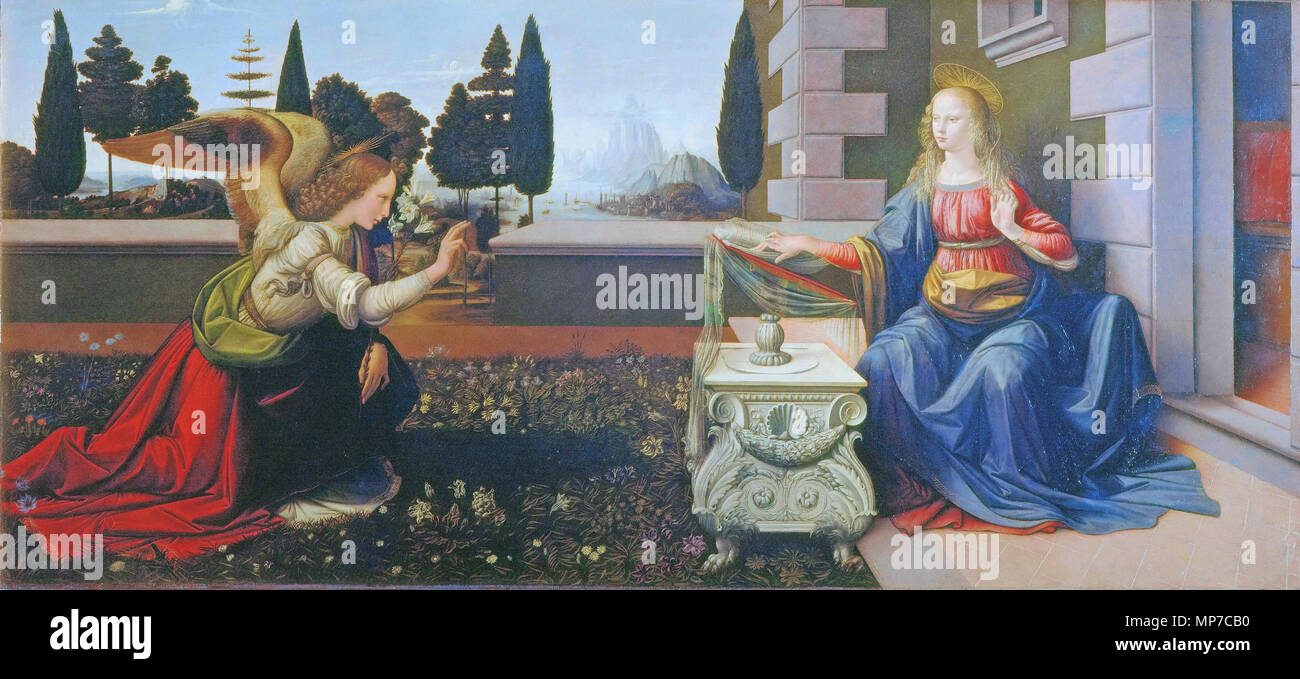 L'annonciation vers 1472. 803 - Léonard de Vinci - Annunciazione Google Art ProjectFXD Banque D'Images