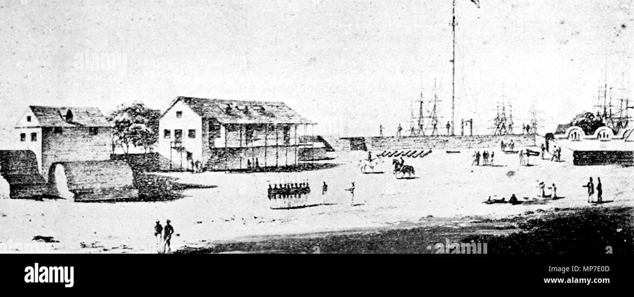 . Anglais : Intérieur du Fort, le port d'Honolulu. Au pied de l'actuelle rue Fort . circa 1853. Paul Emmert (1826-1867) Noms alternatifs Paul Ahmetaj Plattenbeläge Description peintre suisse Date de naissance/décès 1826 1867 Lieu de naissance/décès Berne, Suisse, Honolulu, Hawaii, United States of America période de travail 1845-1867 lieu de travail New York, Californie, Hawaii contrôle d'autorité : Q7150498 : 96548212 VIAF ULAN : 500116954 de "Vues d'Honolulu, n° 1' 672 intérieur du Fort, Honolulu Harbor Banque D'Images