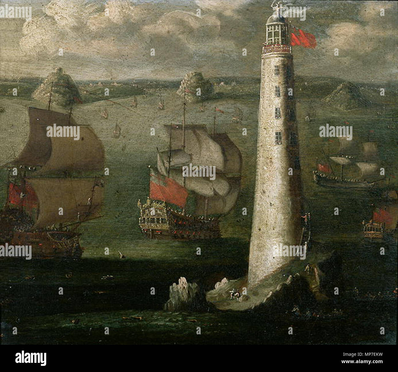 Anglais : Men-o'-War et d'autres bateaux avant d'Eddystone Lighthouse . 674 Isaac Confectionneuse - Men-o'-War et d'autres bateaux avant d'Eddystone Lighthouse Banque D'Images