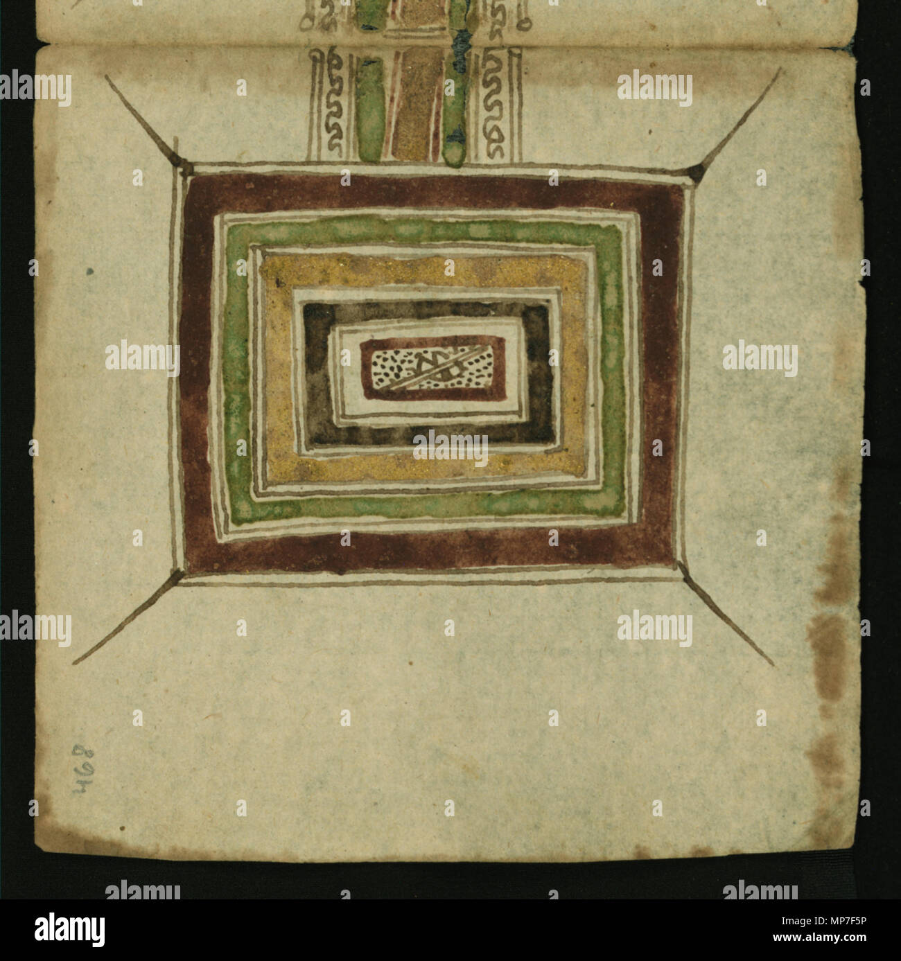 (Anonyme) de l'Afrique. 'Feuille à partir du Coran,' du 19e siècle. l'encre et pigments sur papier européen prévue (probablement italien). Walters Art Museum (W.853.1.468A) : Musée acheter avec des fonds fournis par le Fonds d'acquisition de l'Islam, 2000. W.853.1.468A 676 - Conception géométrique islamique - Walters W8531468A - Page complète Banque D'Images