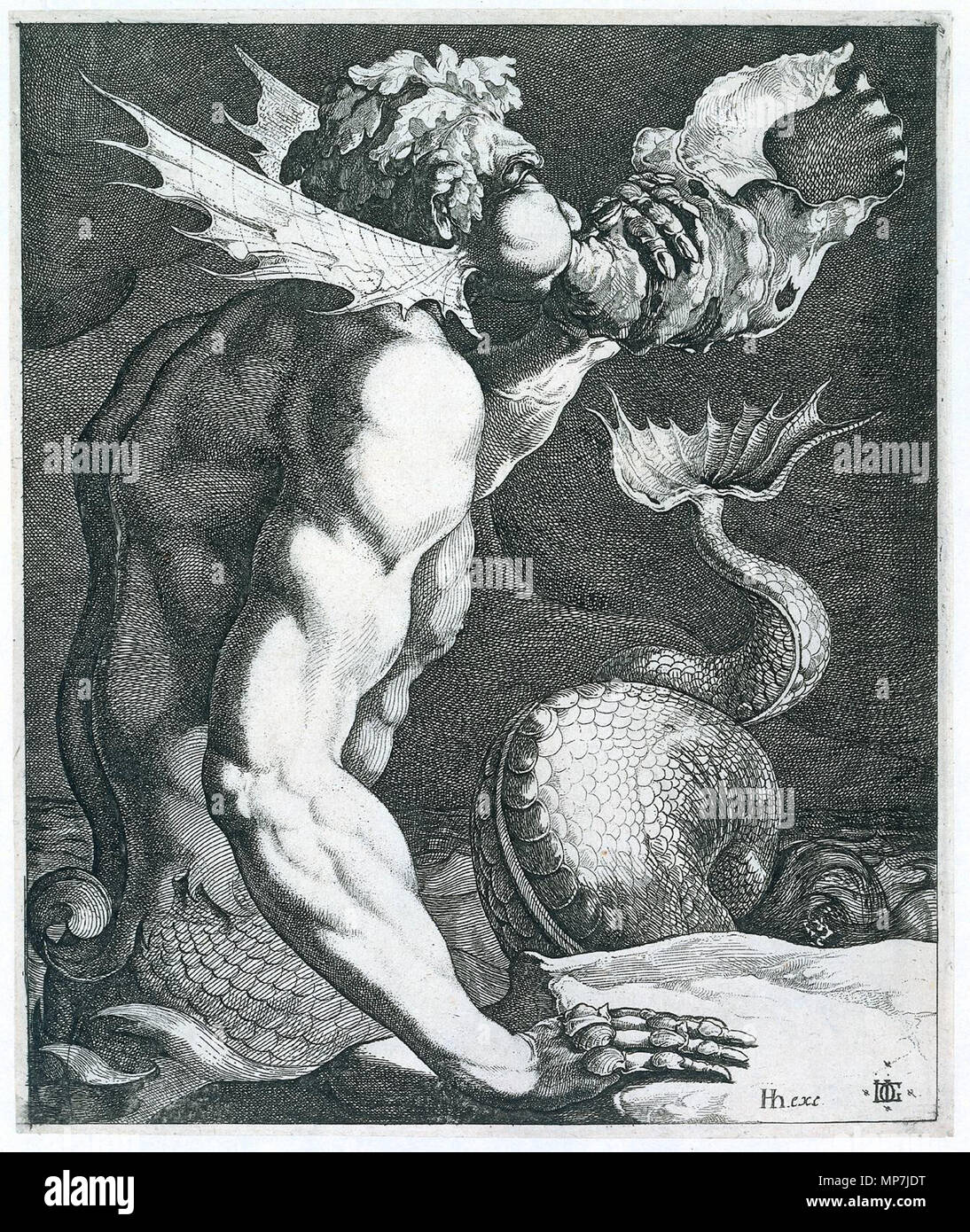 Triton soufflant dans une conque circa 1615 (1610-1620). 689 Jacques de Gheyn (III) - Triton - ca.1615 Banque D'Images