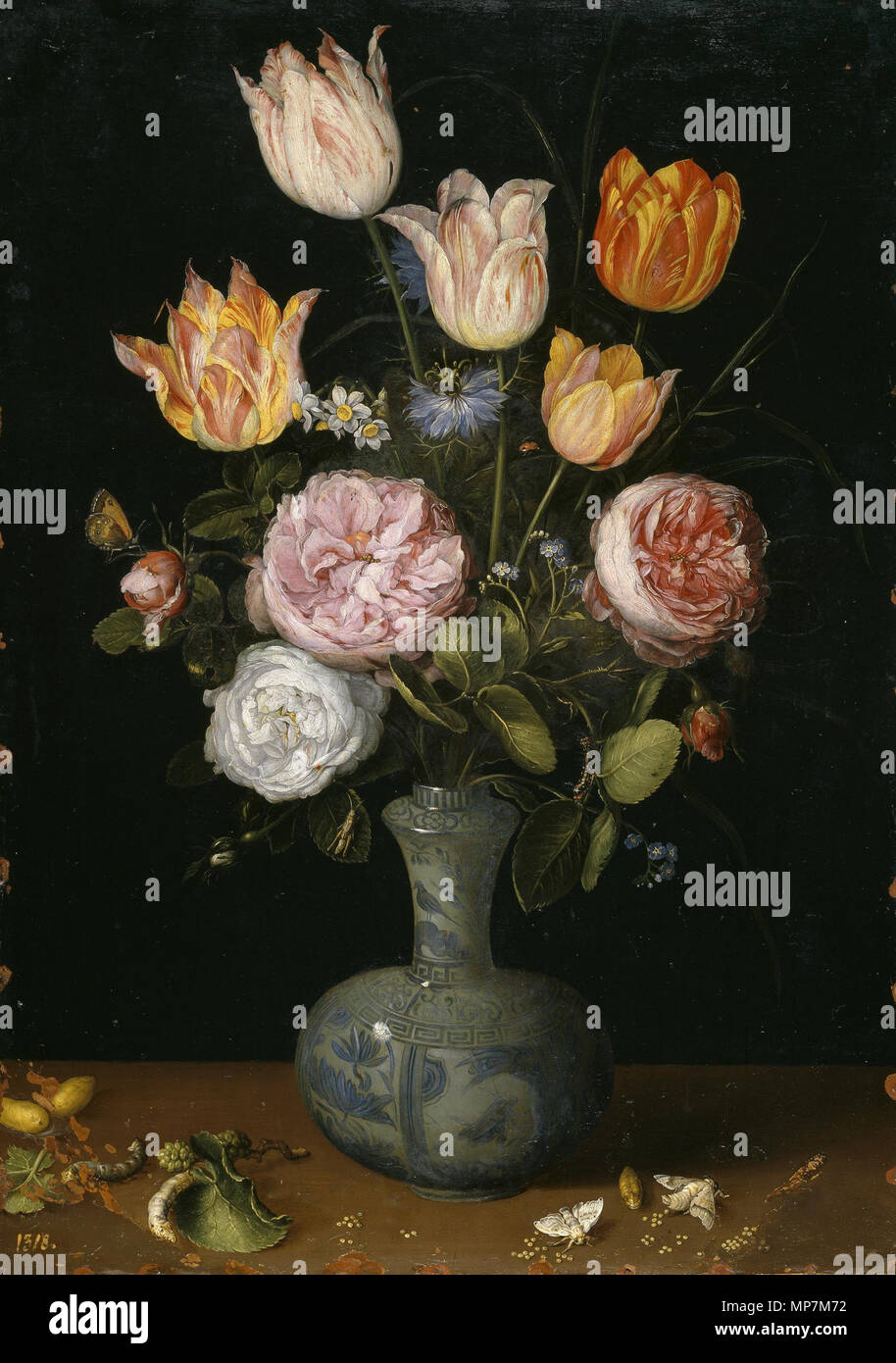 Vase à fleurs à papillons entre 1600 et 1625. 695 Jan Brueghel (I) - vase de fleurs à papillons Banque D'Images