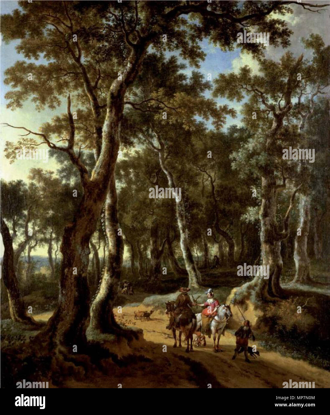 Une partie dans un bois hawking paysage. circa 1660. 698 Jan hackaert hawking une partie Banque D'Images