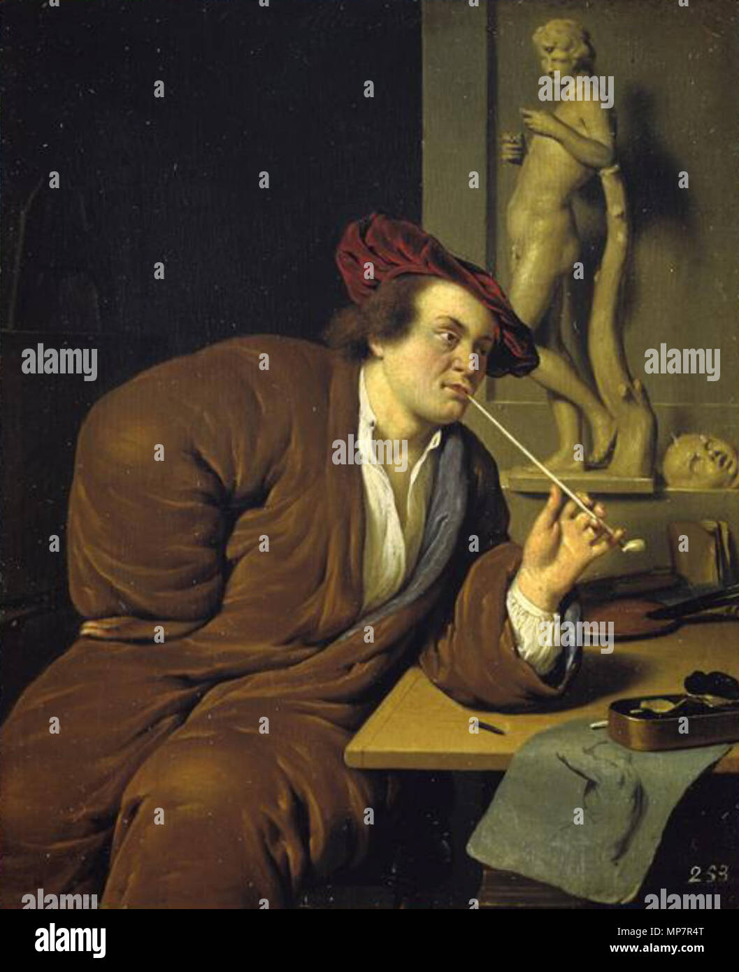 Portrait d'un artiste. Portrait d'un artiste, fumant une pipe . 1688. 704 Jan van Mieris Banque D'Images