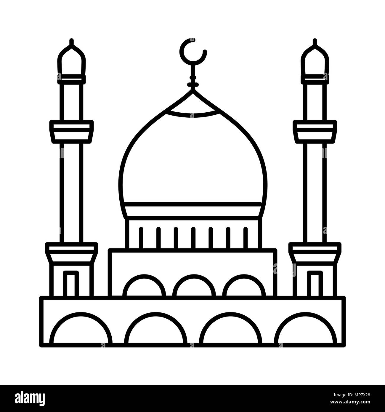 L'icône de la ligne de contour de la mosquée, vecteur de signer, style linéaire isolé sur blanc pictogramme. Symbole, logo illustration. Illustration de Vecteur
