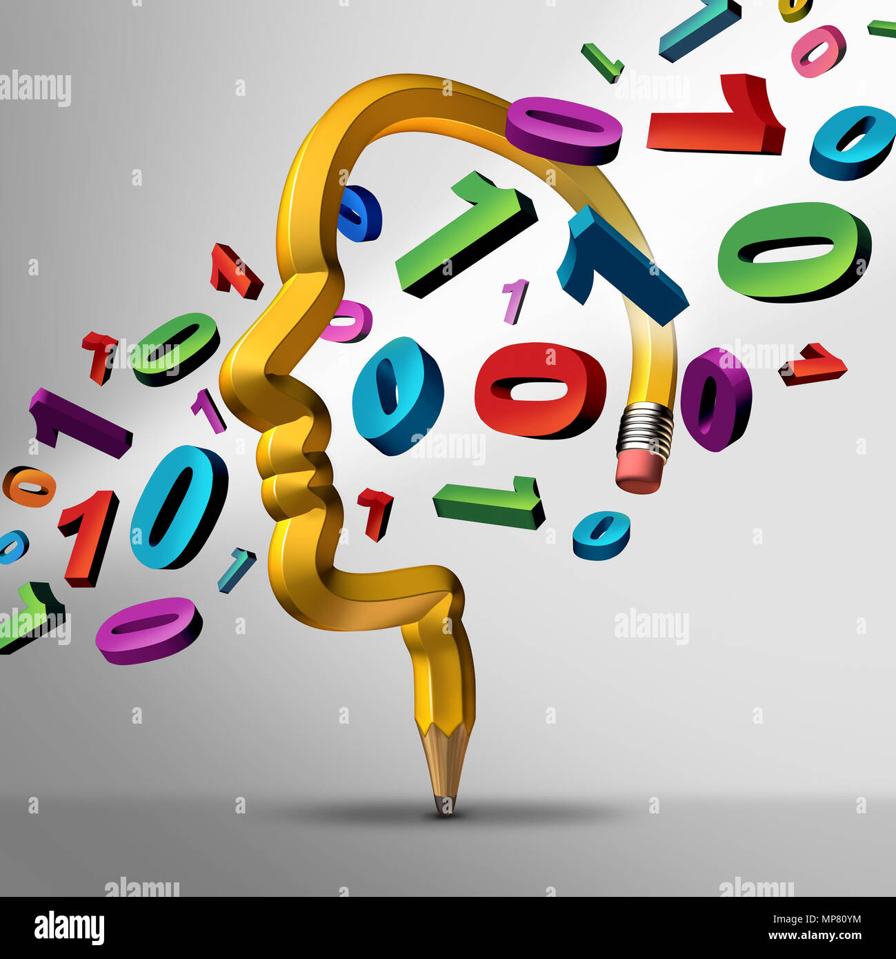 Apprendre à coder et à l'éducation en tant que concept de codage informatique d'apprentissage ou d'enseignement de la technologie de programmation logiciel de code binaire qu'un crayon. Banque D'Images