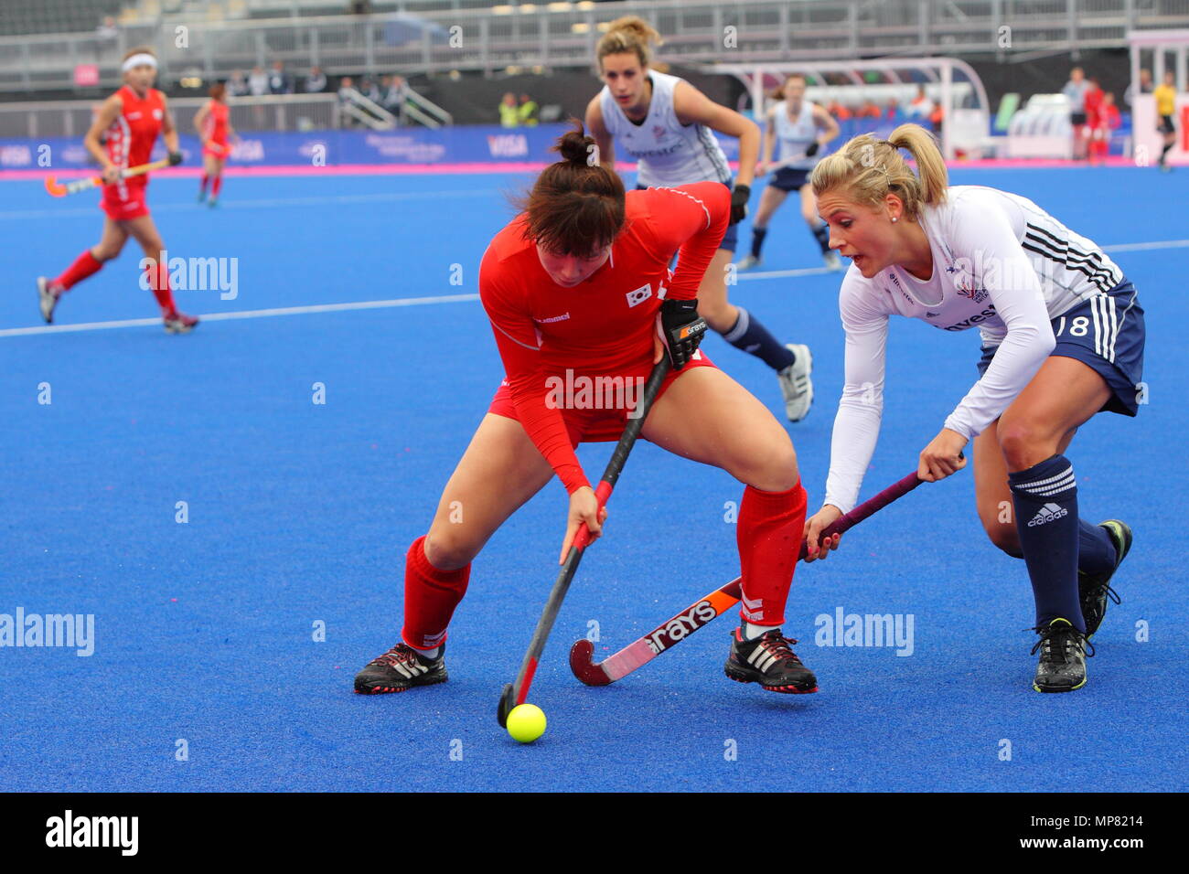 Le tournoi de hockey sur Invitation de Visa International, Grande Bretagne vs République de Corée à la berge Arena Stade de Hockey du Parc olympique de Londres 2 mai 2012 --- Image par © Paul Cunningham Banque D'Images