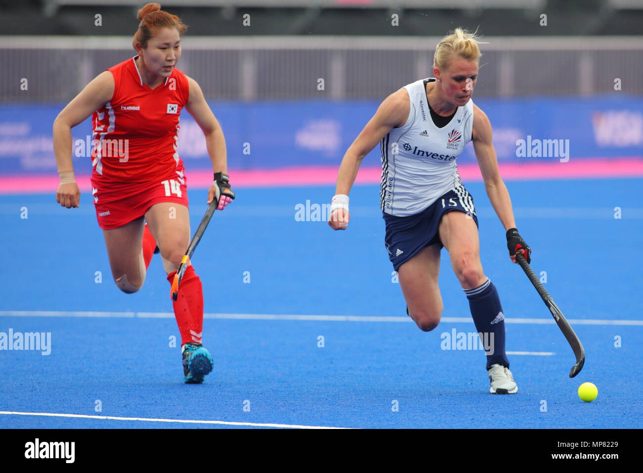 Le tournoi de hockey sur Invitation de Visa International, Grande Bretagne vs République de Corée à la berge Arena Stade de Hockey du Parc olympique de Londres 2 mai 2012 --- Image par © Paul Cunningham Banque D'Images