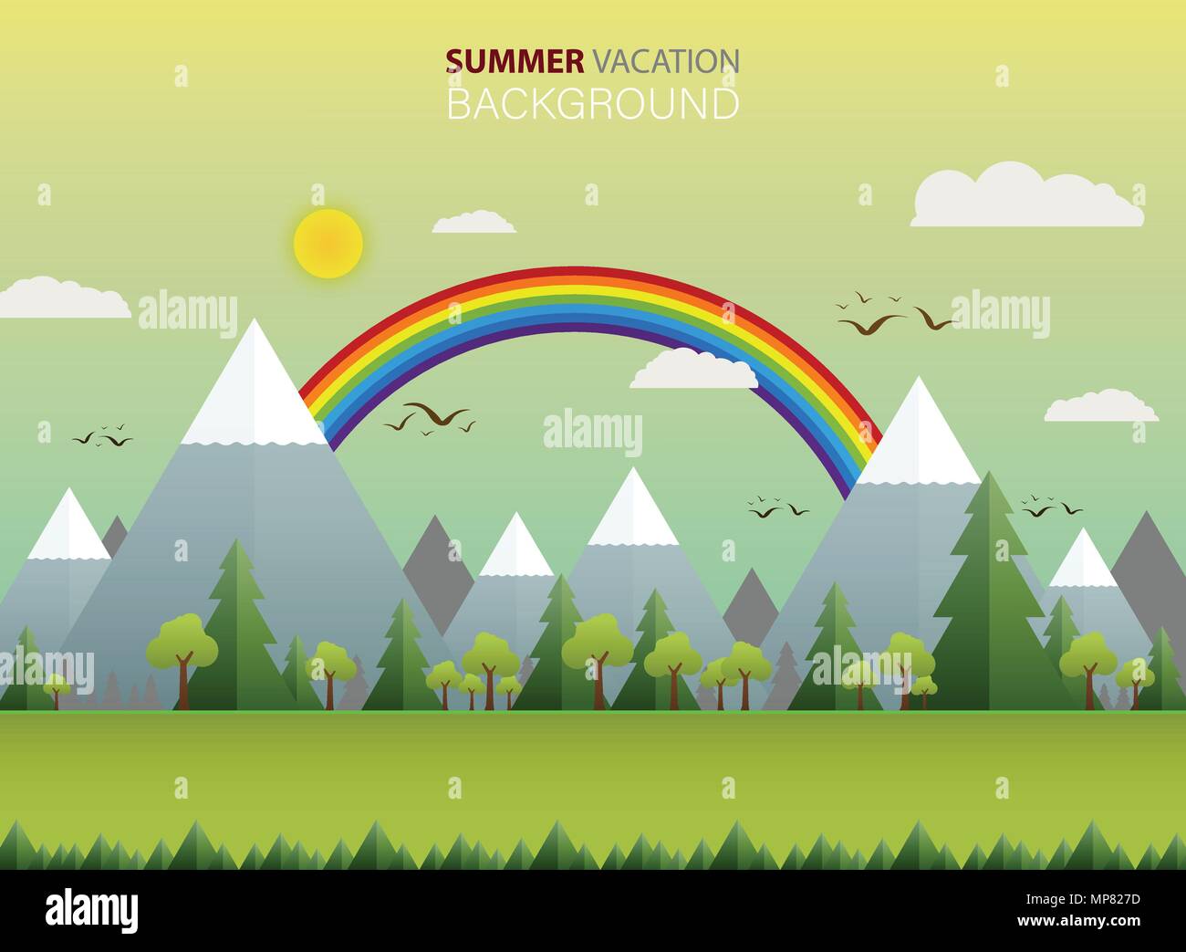 Résumé d'une large vue d'été dans la nature avec un ciel clair et rainbow background, illustration vector eps10 Illustration de Vecteur