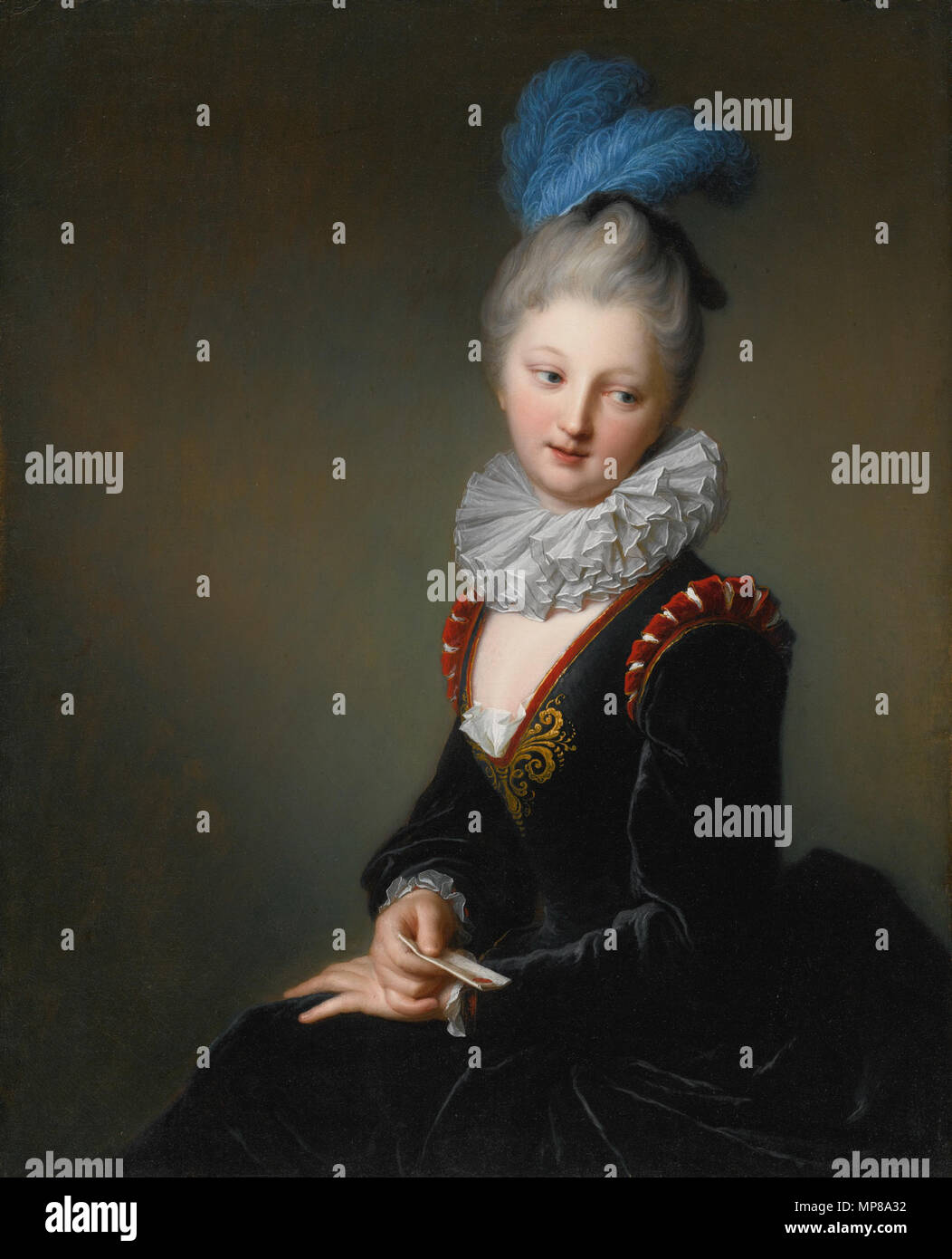 Portrait d'une jeune dame avec une lettre. Anglais : pensé pour être Mademoiselle Christine-Antoinette-Charlotte Desmares . avant 1717 (artiste est mort en 1717). 713 Jean-Baptiste Santerre Portrait d'une jeune dame avec une lettre Banque D'Images