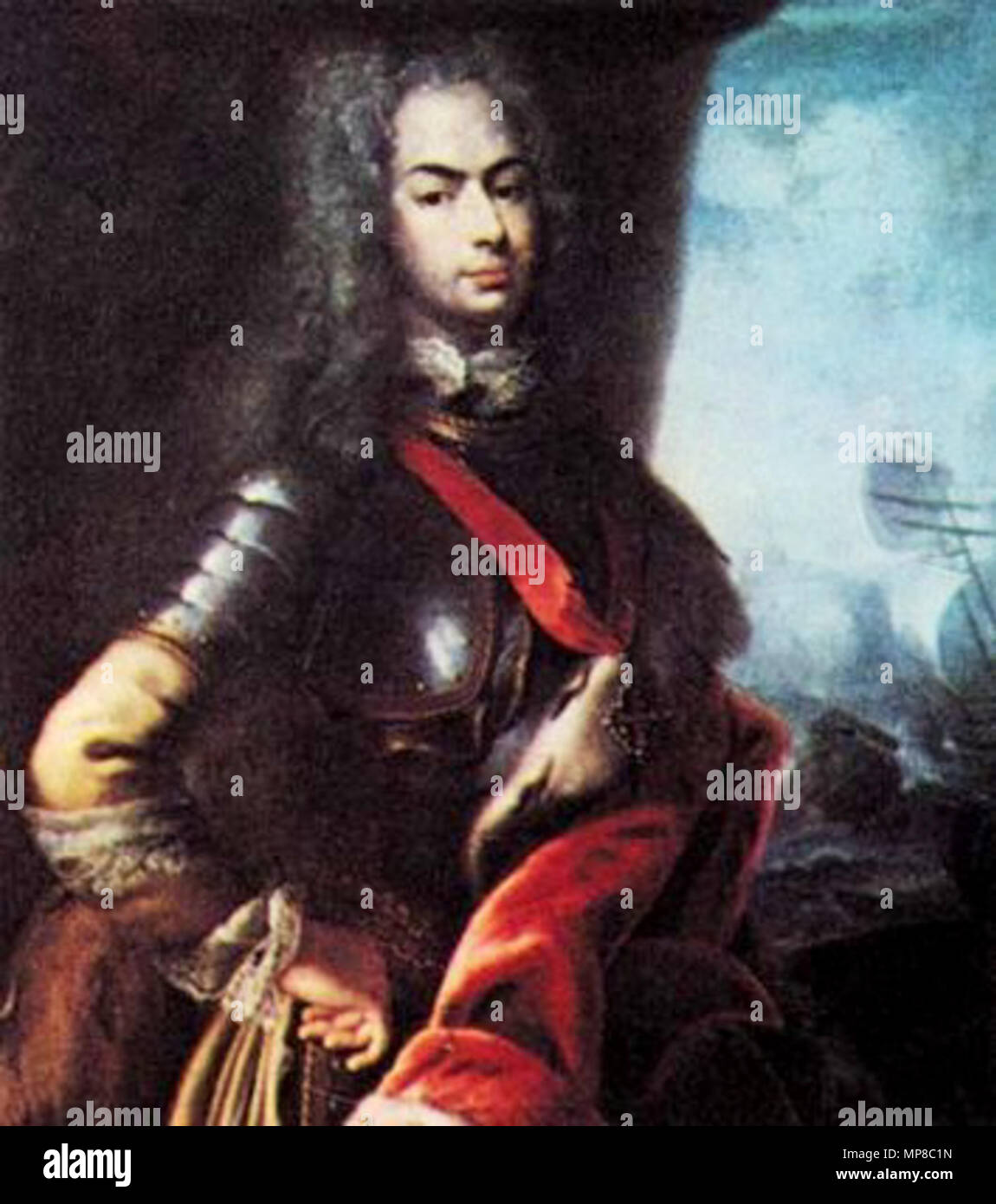 . Anglais : Portrait du Roi Jean V de Portugal en faisant allusion à la bataille du cap Matapan . circa 1719-1720. 721 Joao V - C. Viçosa Banque D'Images