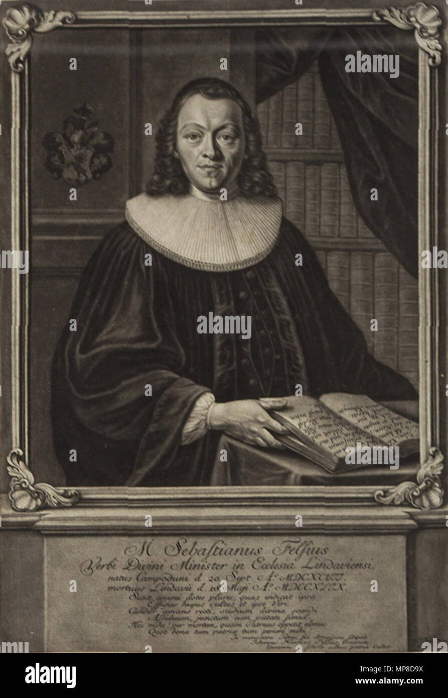 . M. Sebastianus Felsius Verbi Divini Ministre in Ecclesia Lindaviensi …, Portrait Sebastian Fels (1697-1749), von Schabkunstblatt Johann Jakob Haid, Augsburg um 1749. Blattgröße : 35 x 23 cm . 18e siècle. Johann Jakob Haid (1704-1767) Noms alternatifs Johann Jakob Haid, Johann Jacob Hayd mezzotinte allemand Description Graveur, peintre et éditeur Date de naissance/décès 1704 9 décembre 1767 Lieu de naissance/mort Klein-Eislingen, Wurtemberg Augsbourg, Bavière lieu de travail Göttingen, Augsbourg contrôle d'autorité : Q1694808 : VIAF 27330078 ISNI : 0000 0000 8106 4612 ULAN : 500 Banque D'Images