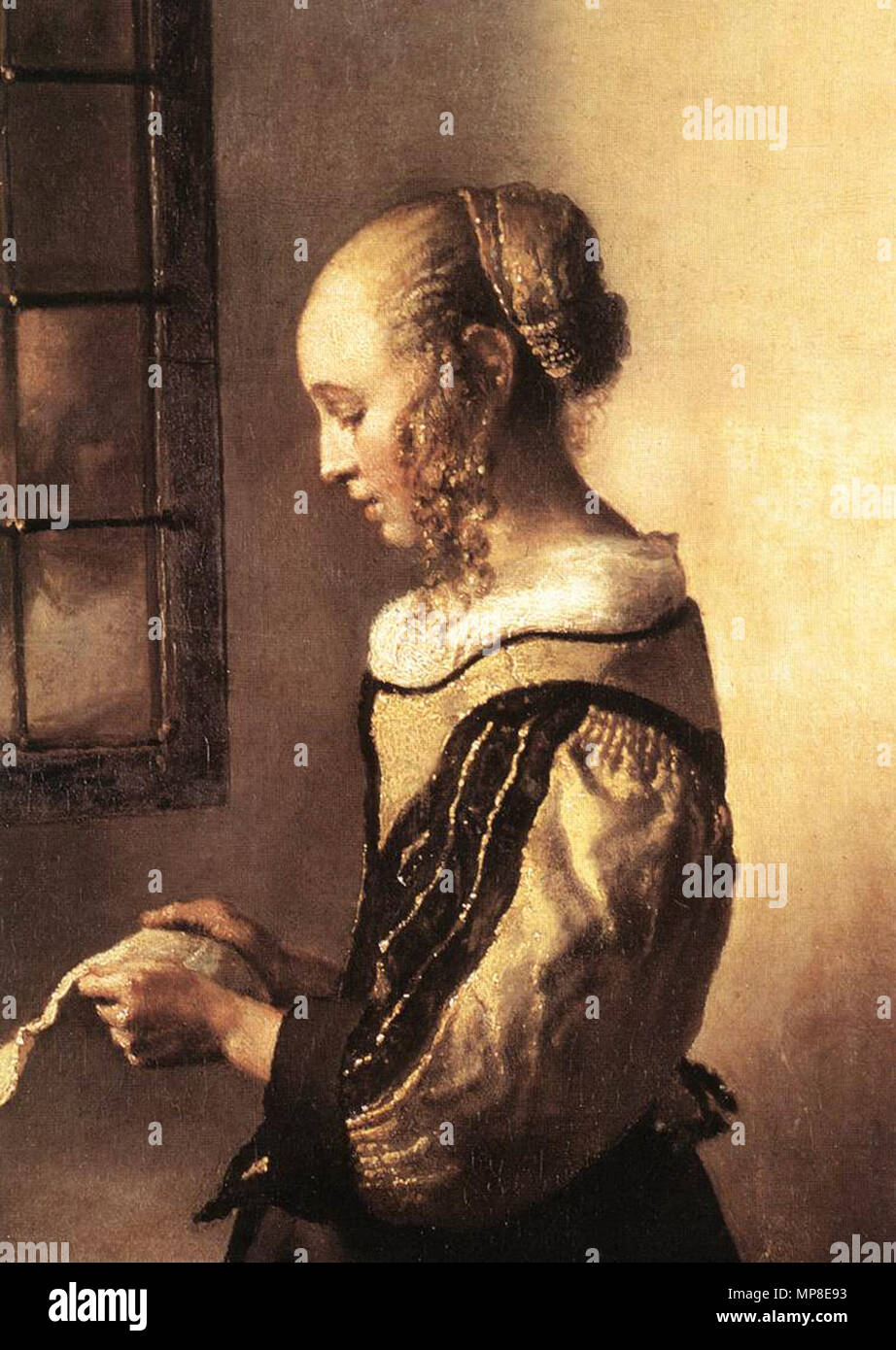 Jeune fille lisant une lettre à une fenêtre ouverte (détail) 1657. 730 Johannes Vermeer - Jeune fille lisant une lettre à une fenêtre ouverte (détail) - WGA24615 Banque D'Images