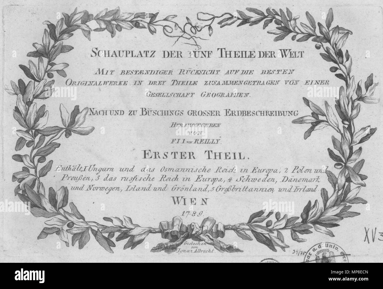 1099 Schauplatz der fünf Theile der Welt première section Page de titre - Reilly 0001 Banque D'Images