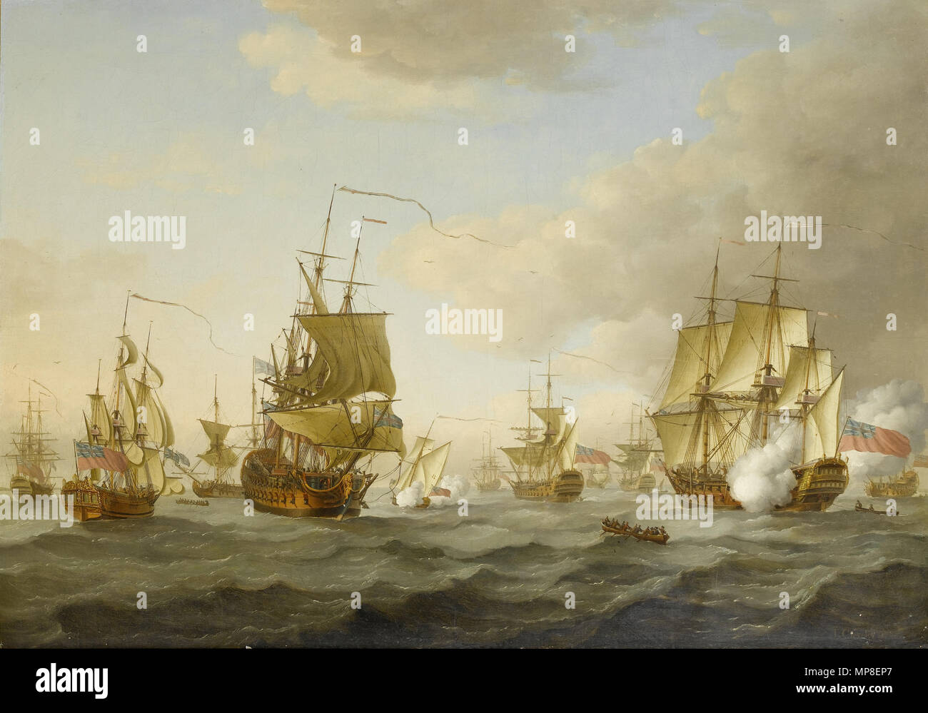La flotte de l'amiral Byng en cours de Spithead 1755. 731 invités de John l'ancien - la flotte de l'amiral Byng en cours de Spithead Banque D'Images