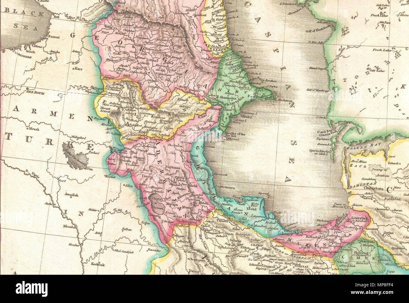 . Anglais : un rare et important 1818 Carte de la Perse par John Pinkerton. Montre à partir de la Mer Noire vers l'Est jusqu'à la vallée de l'Indus, s'étend du nord au sud et la mer d'Aral au golfe Persique et la mer d'Oman. Comprend les pays modernes de l'Iran et l'Afghanistan, ainsi que dans certaines régions d'à côté du Pakistan, le Koweït, l'Irak, la Turquie et l'Arabie. Les deux notes politiques et physiques des éléments géographiques, y compris les rivières, les montagnes, sous la mer, dangers divers régions tribales, les villes, les ruines, et les canaux. En particulier, les notes les ruines de Babylone et Persépolis tant. Dessiné par L. Herbert et gravé par S Banque D'Images