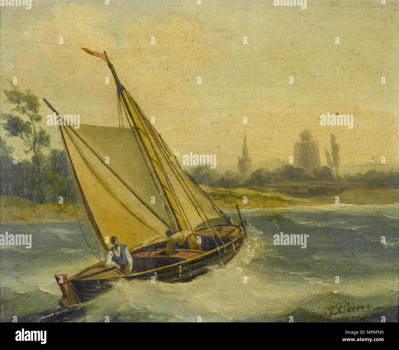 En marche vers la pêche côtière ; phare des barges de foin . 735 John Thomas Serres - H.M.S. Thisbe de couler le long de la chaîne sous voilure réduite Banque D'Images